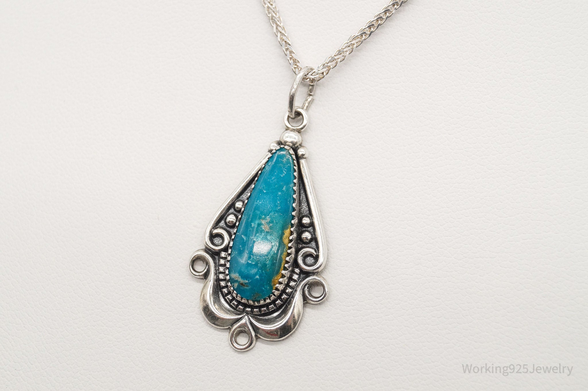 Vintage Native American Bell Trading Post Turquoise Sterling Silver Necklace