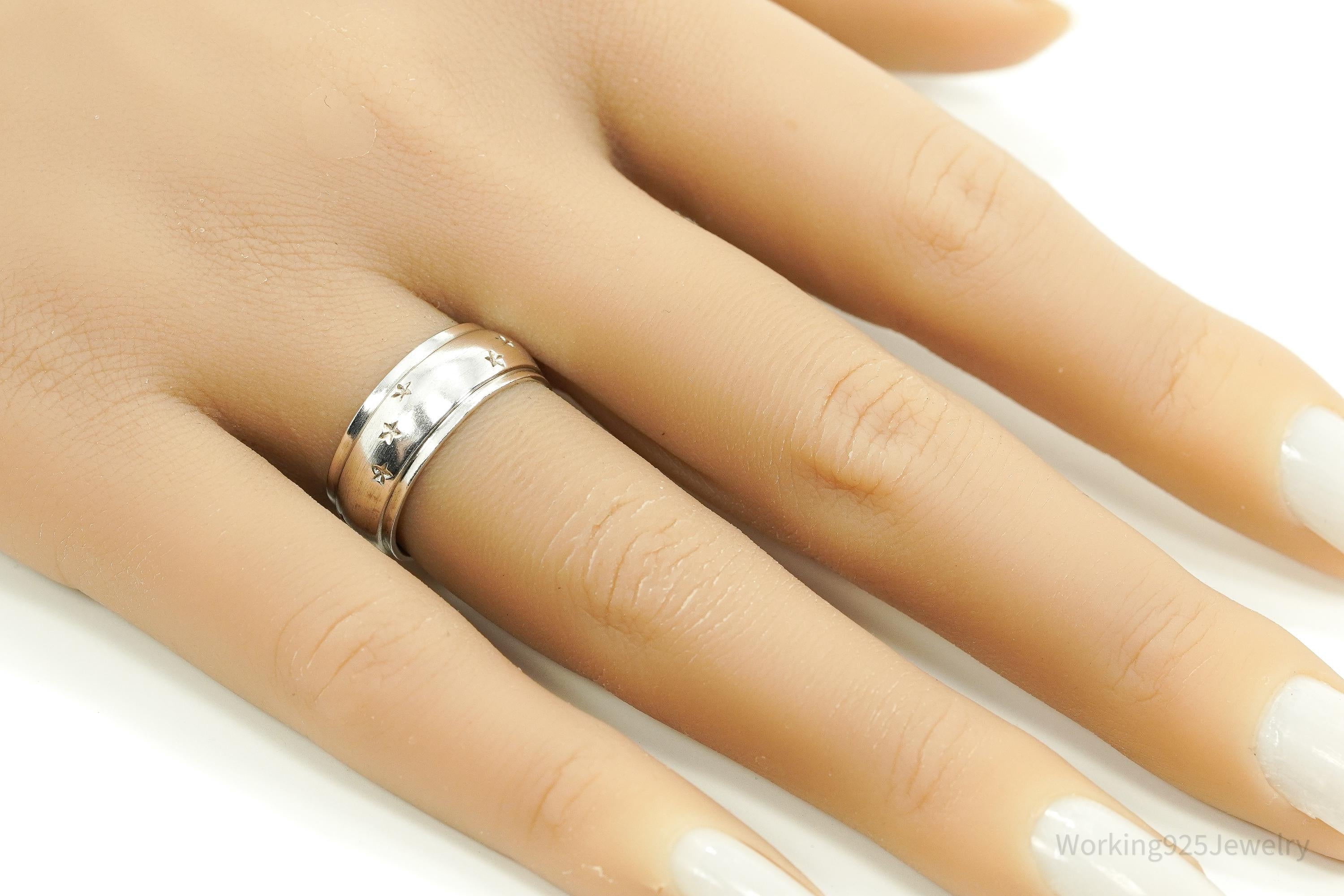 Antique Stars Pattern Sterling Silver Band Ring - Size 7.25