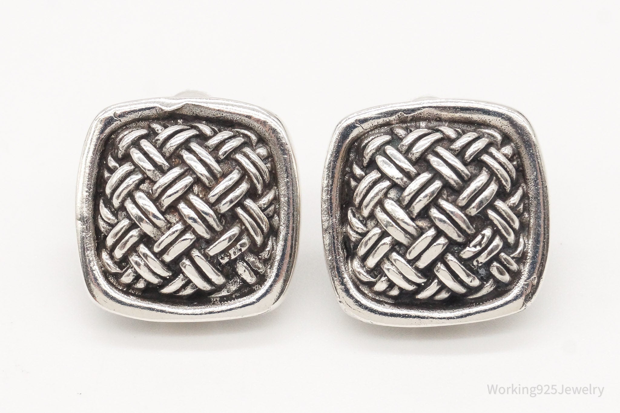 Vintage Sterling Silver Weave Designer Earrings