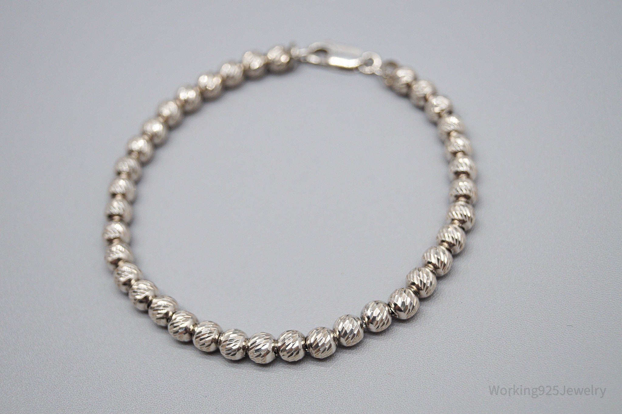 Vintage Textured Ball Beaded Chains Link Sterling Silver Bracelet - 7 3/8"