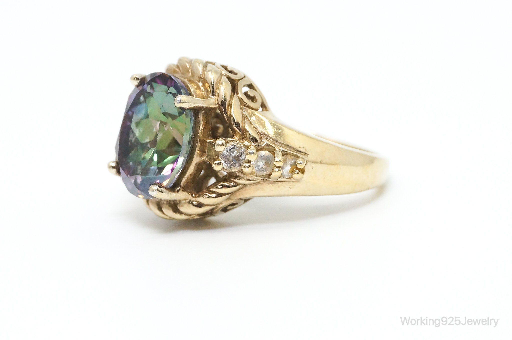 Vintage Mercury Mystic Topaz CZ Gold Vermeil Sterling Silver Ring SZ 6.75