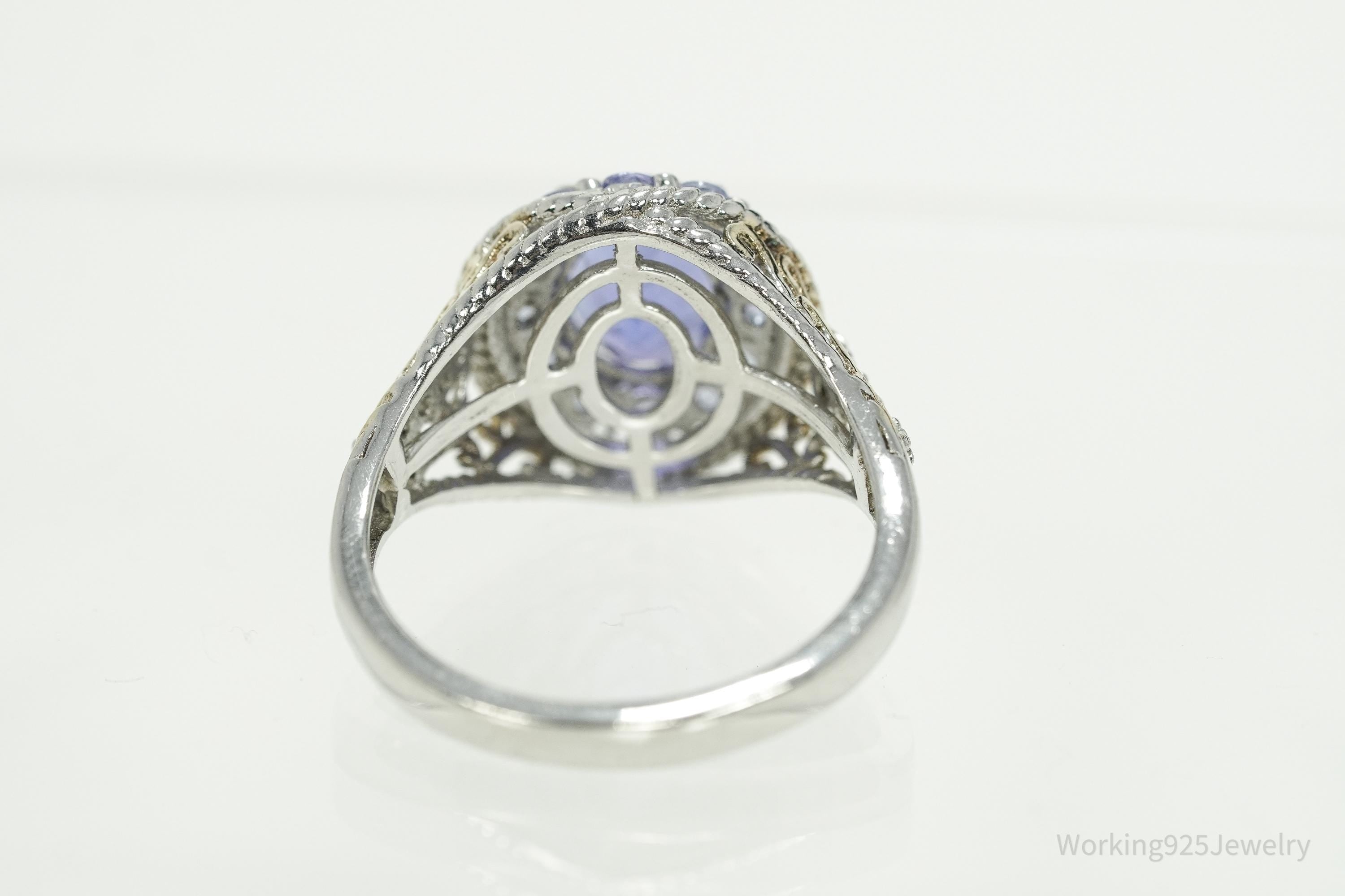 Vintage Tanzanite & White Topaz Gold Vermeil Sterling Silver Ring Size 9