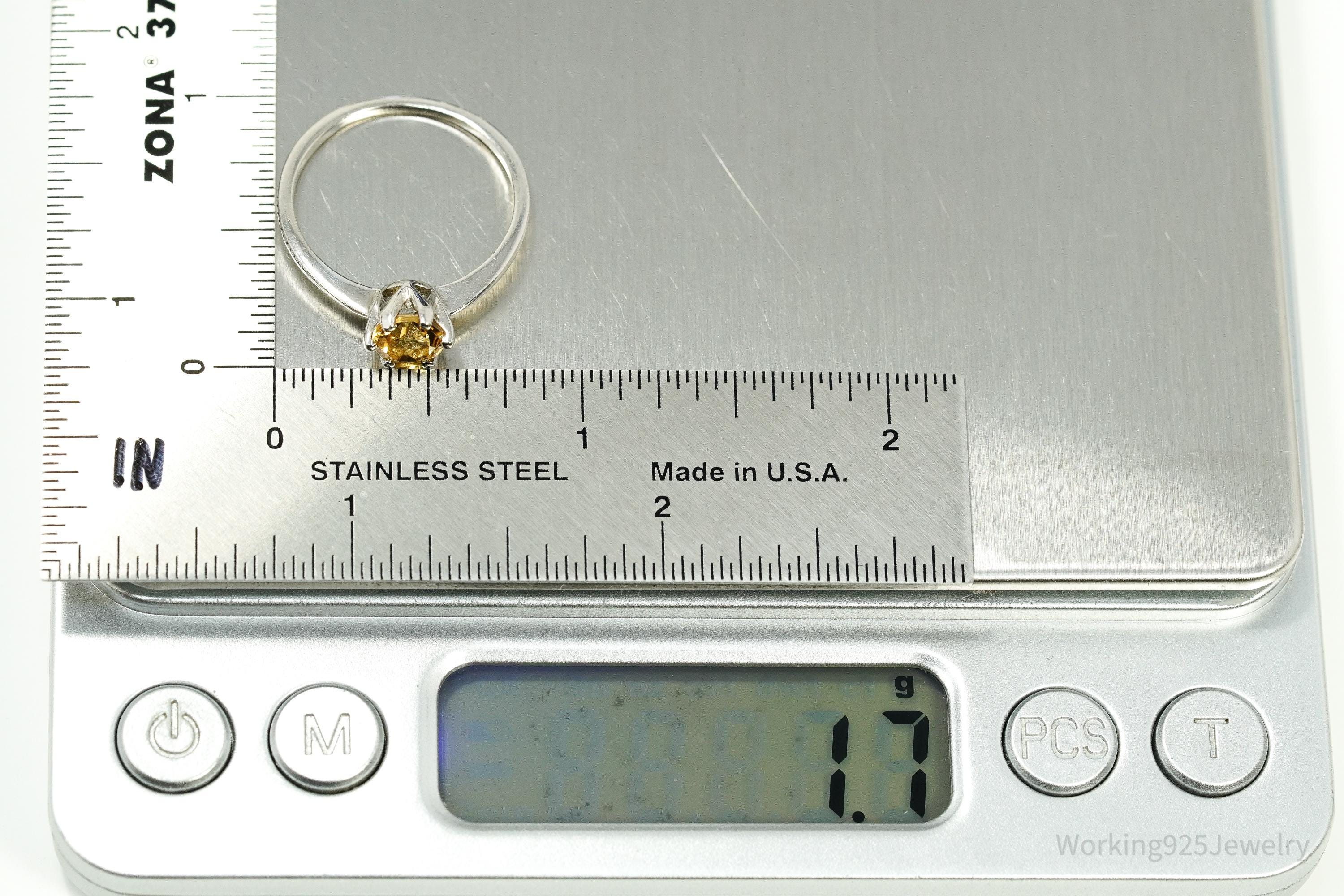 Vintage RJ Citrine Gemstone Sterling Silver Ring - Size 8.25