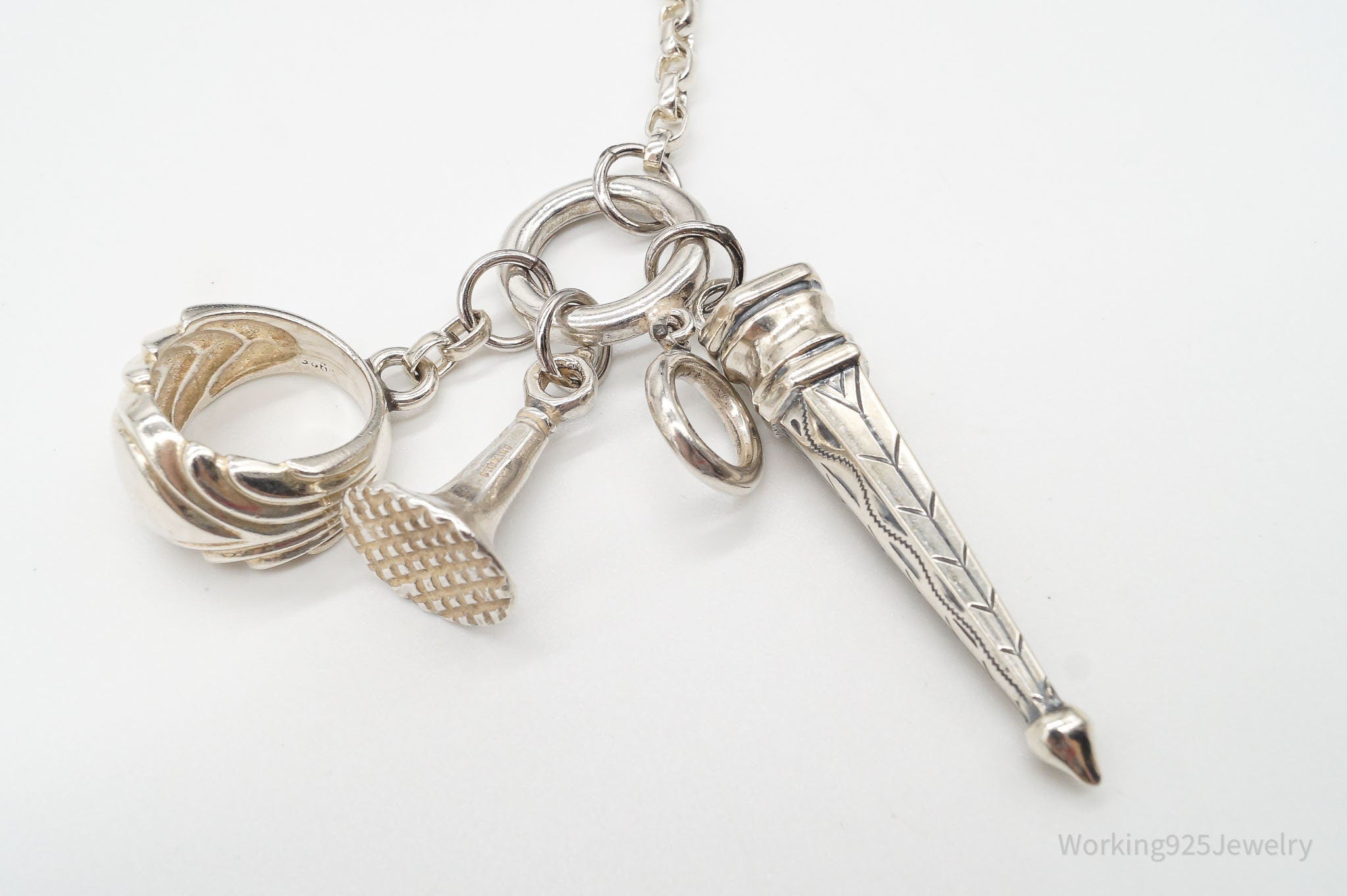 Vintage David Navarro Antique Sterling Silver Charm Chatelaine Keychain Pendant