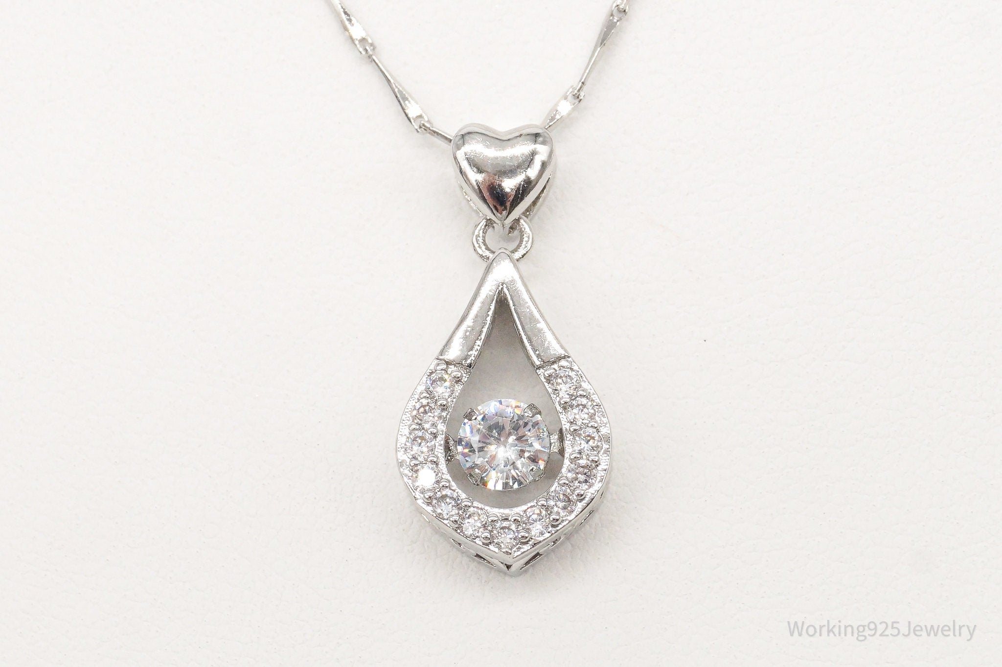 Vintage Cubic Zirconia Art Deco Sterling Silver Necklace