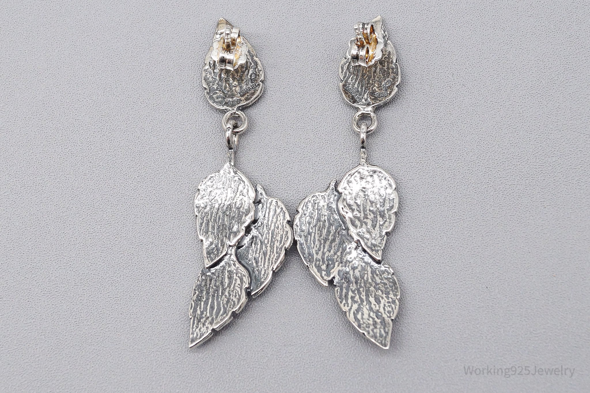 Vintage Israel Designer Leaves Sterling Silver Earrings