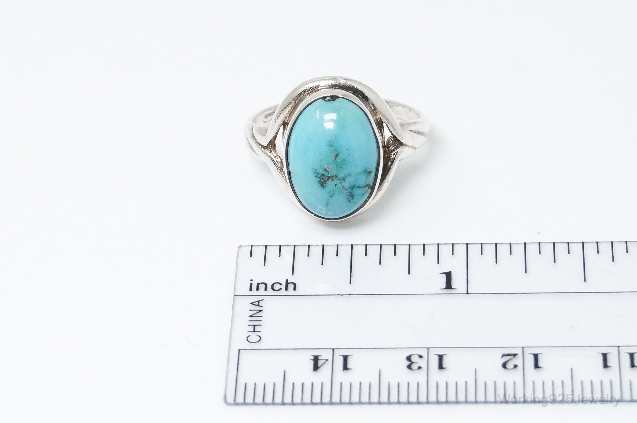 Vintage Turquoise Sterling Silver Ring - SZ 8.75