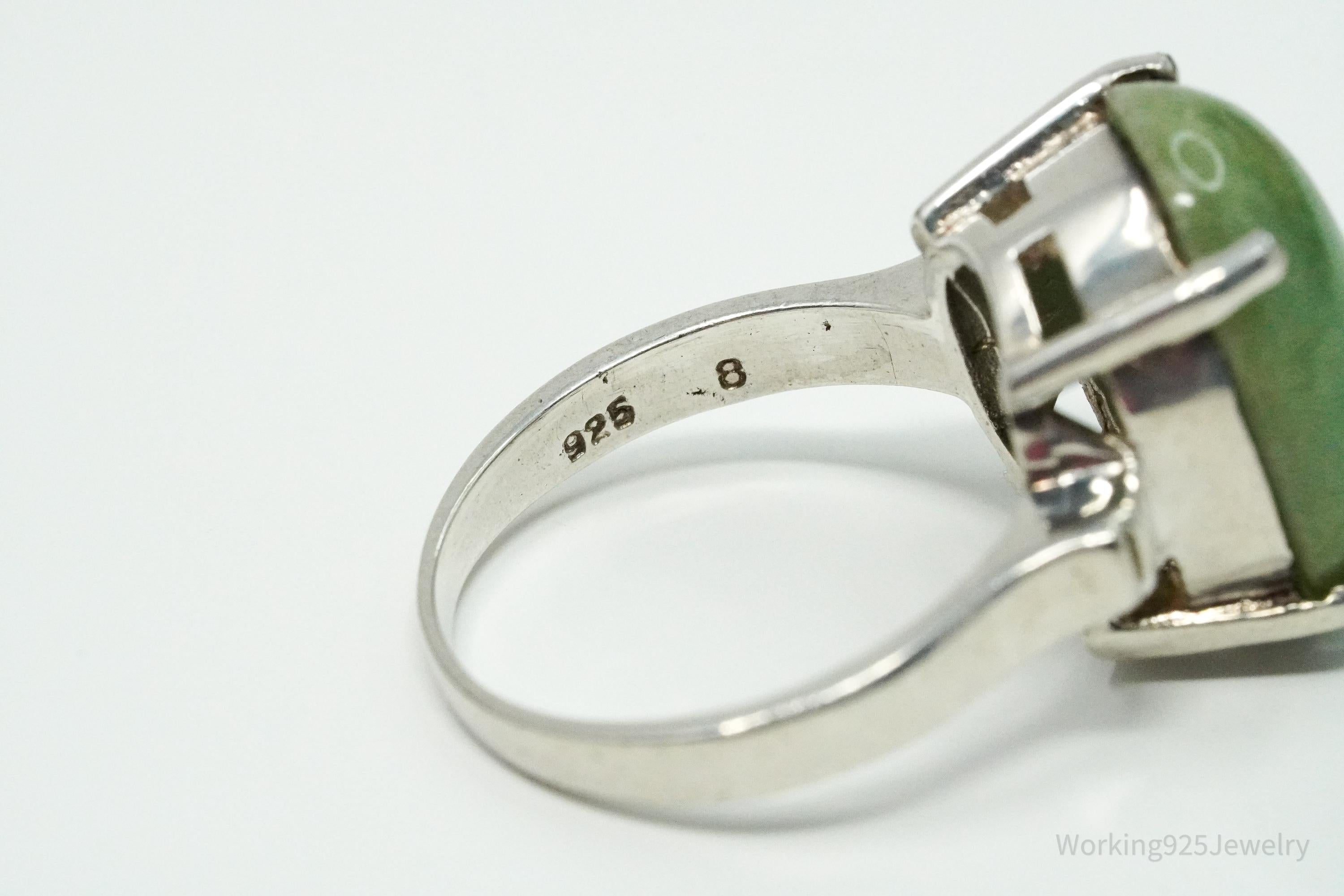 Vintage Green Stone Sterling Silver Ring - Size 8