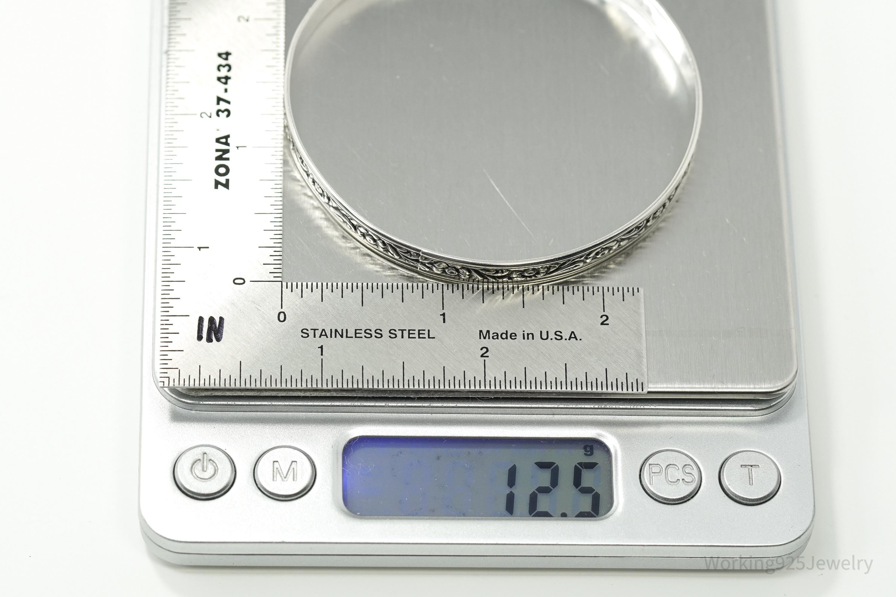 Antique Designer Danecraft Floral Pattern Sterling Silver Bracelet 7.75"