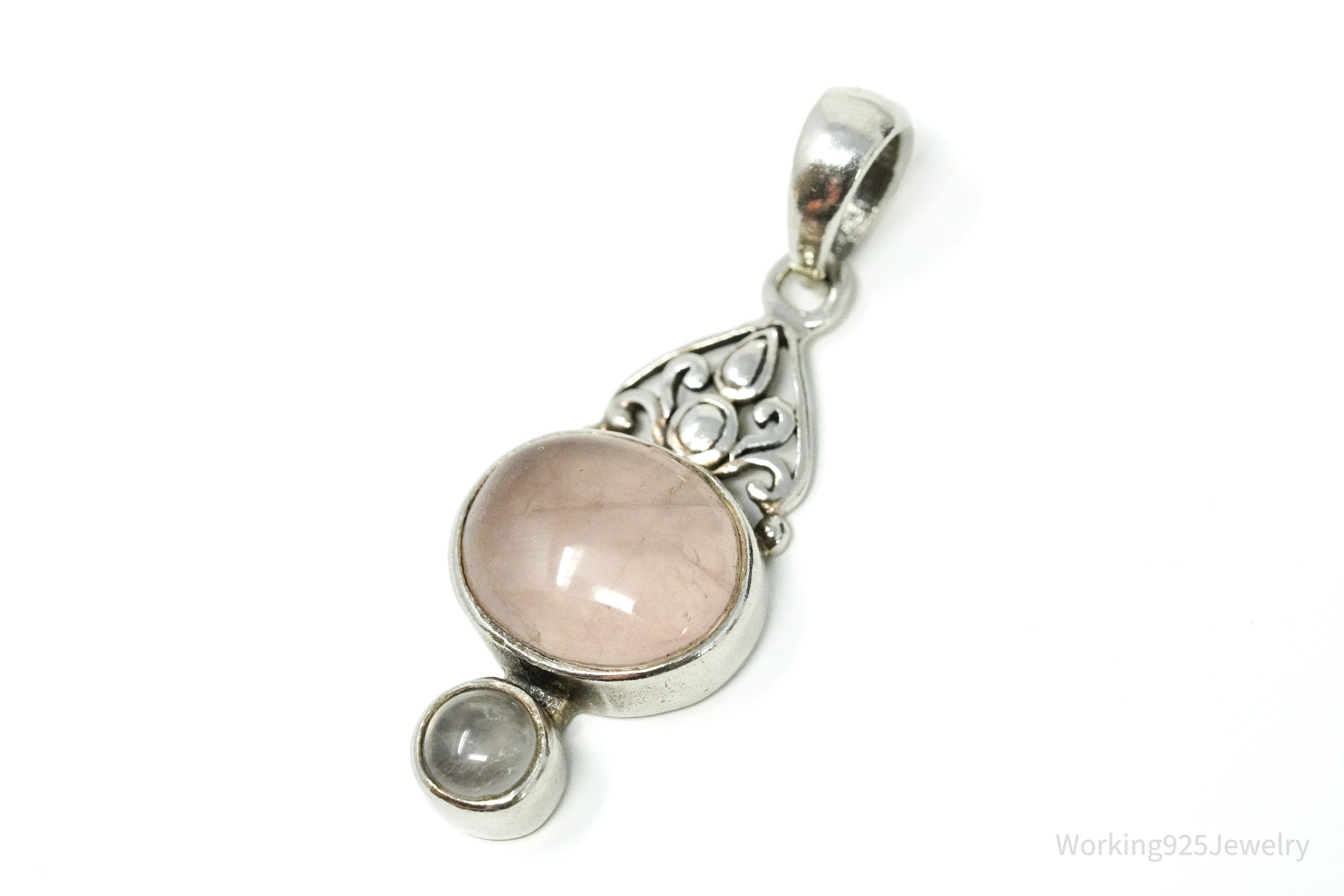 Vintage Rose Quartz & Crystal Quartz Sterling Silver Pendant