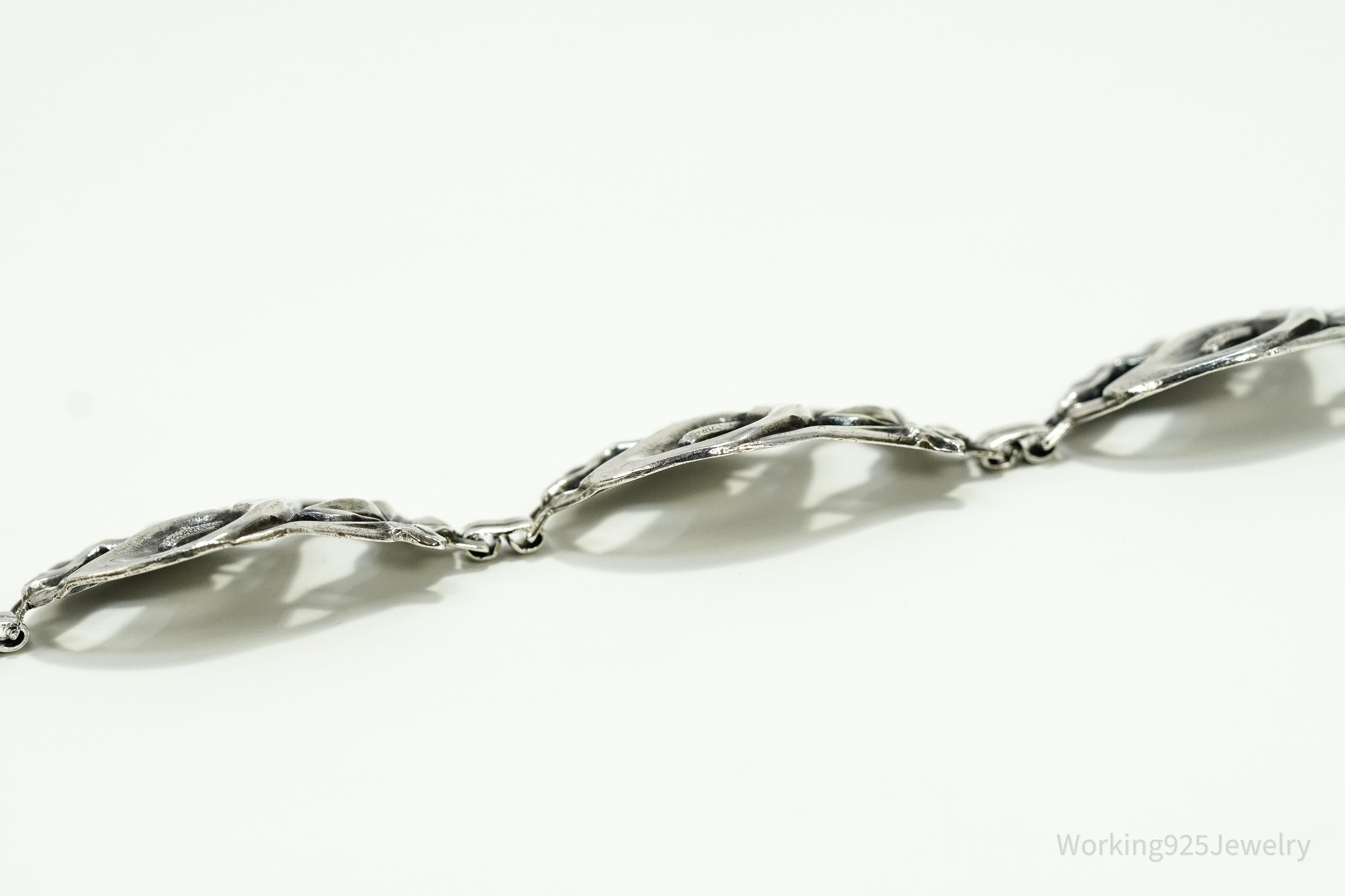 Antique Calla Lilly Floral Sterling Silver Bracelet 7 7/8"