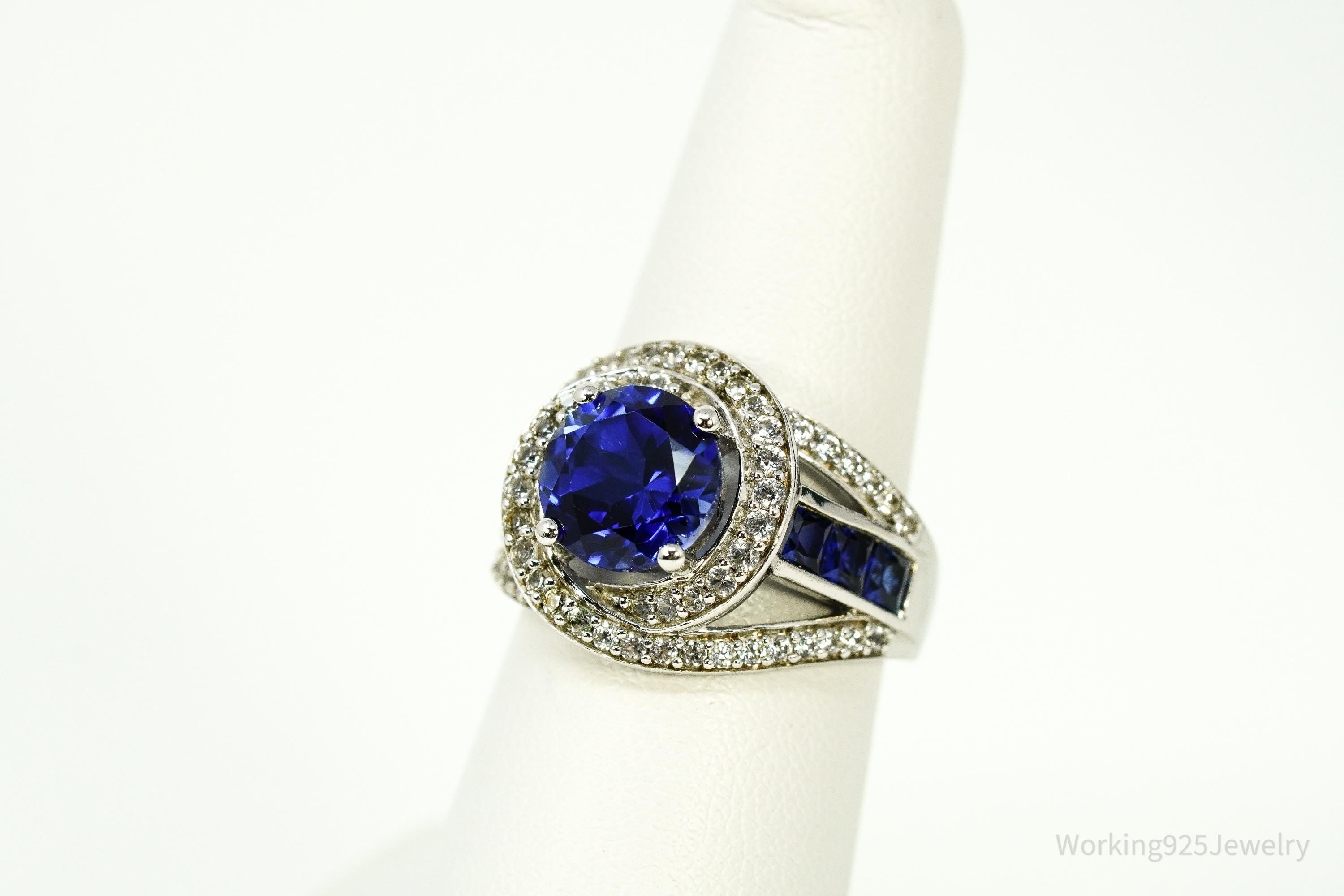 Vintage Blue & White Sapphire Sterling Silver Ring - Size 7