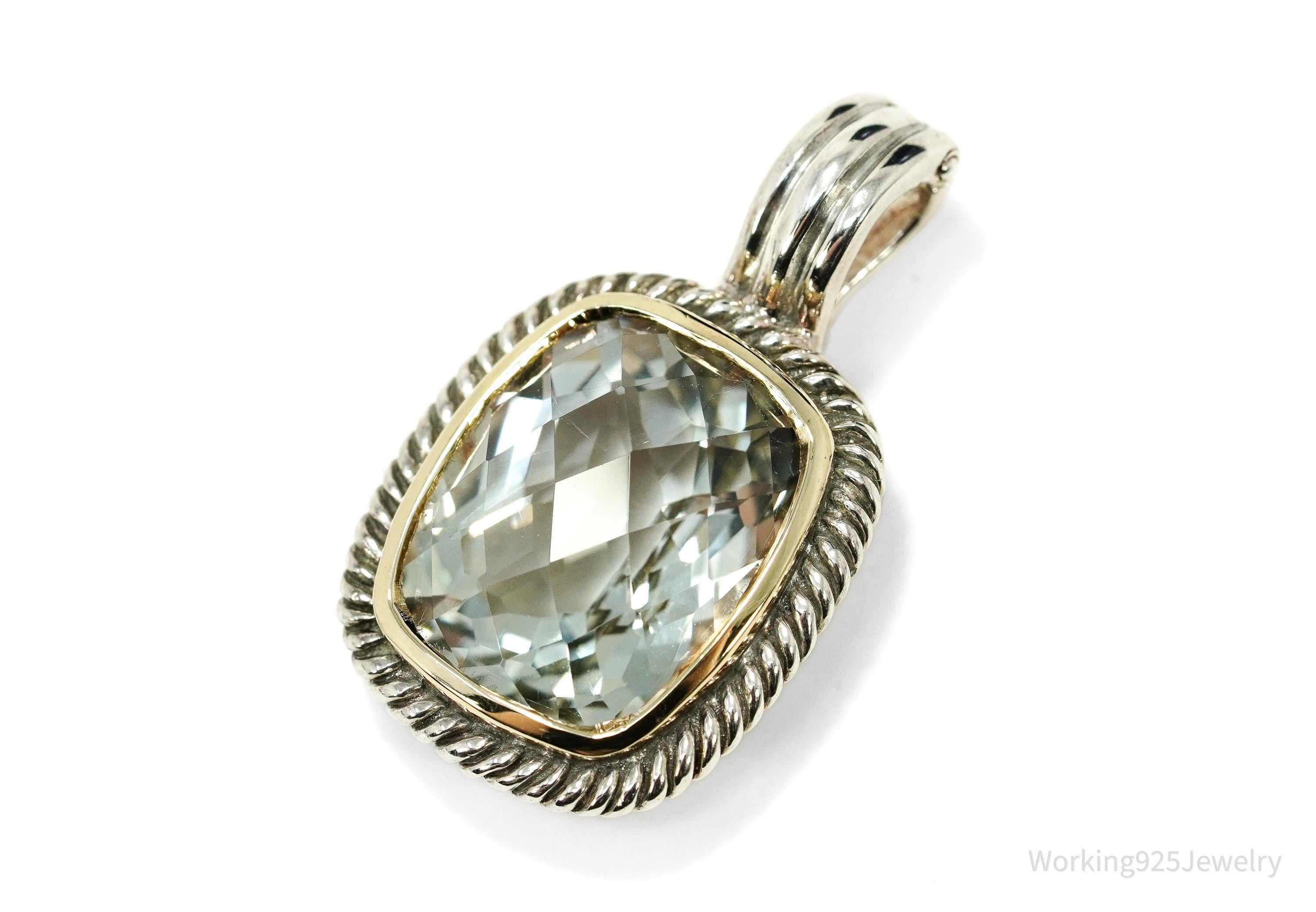 Vintage Prasiolite Gold Vermeil Sterling Silver Necklace Pendant