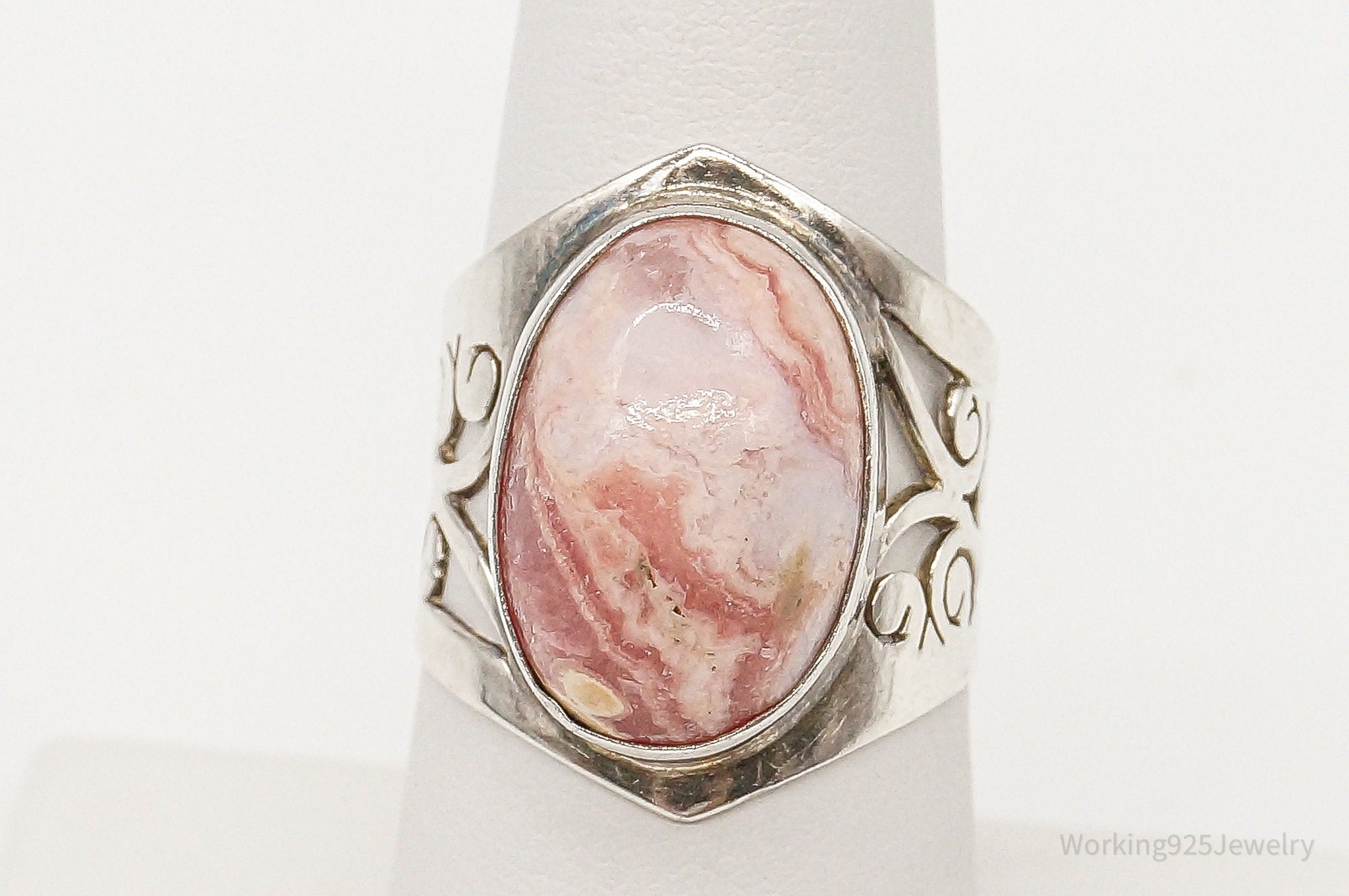 Vintage Pink Rhodochrosite Sterling Silver Ring - Size 7