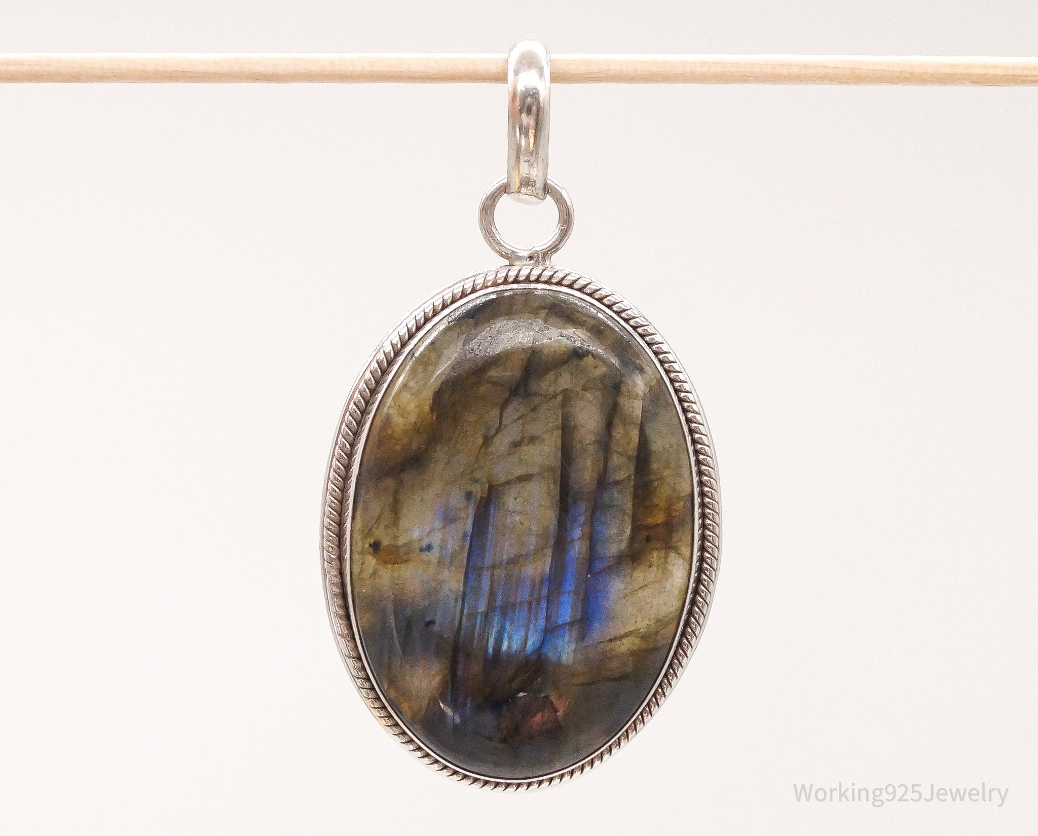 Vintage Large Labradorite Sterling Silver Pendant