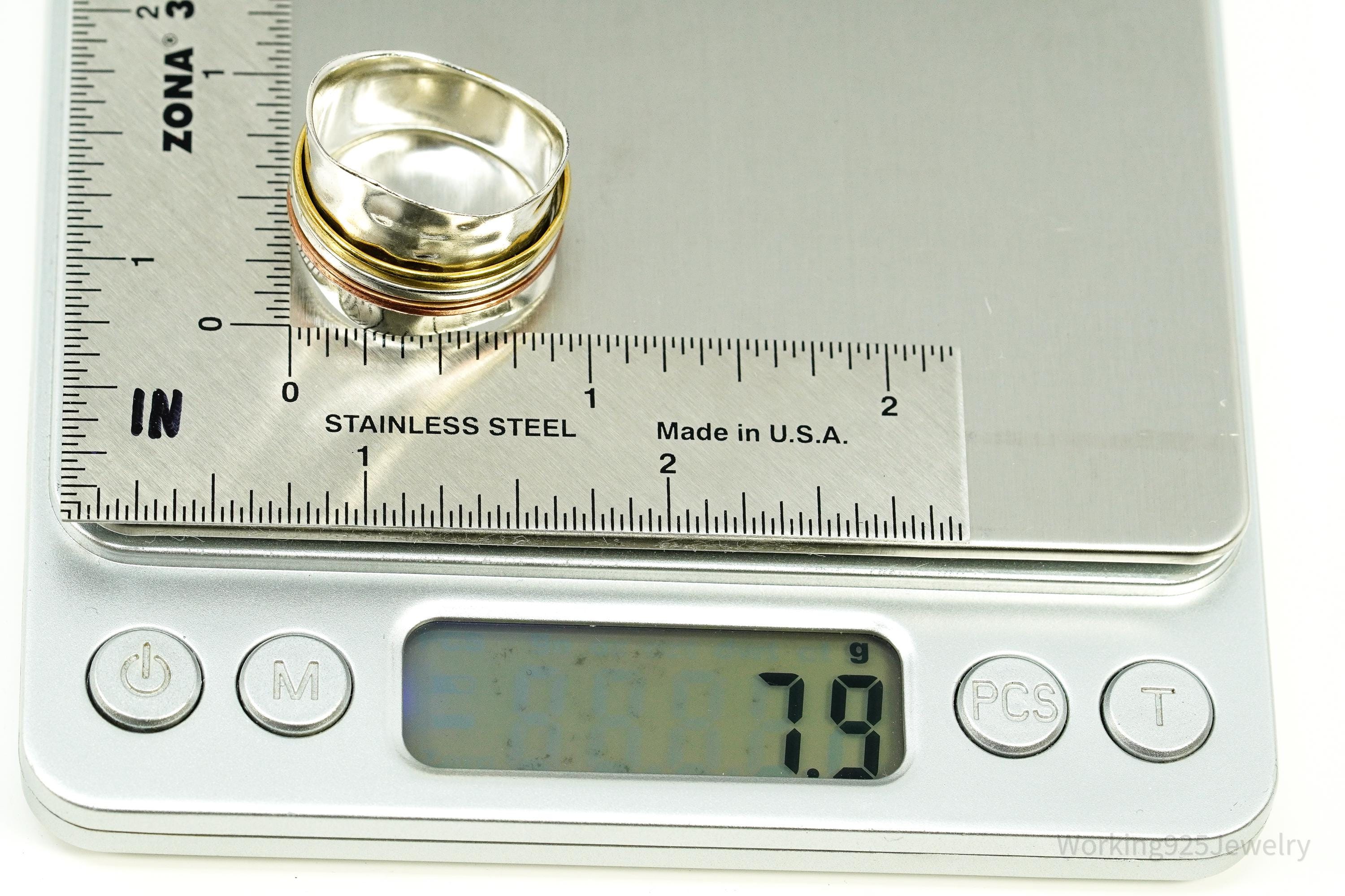 Vintage Brass Copper Sterling Silver Israel Spinner Band Ring- Size 10.5