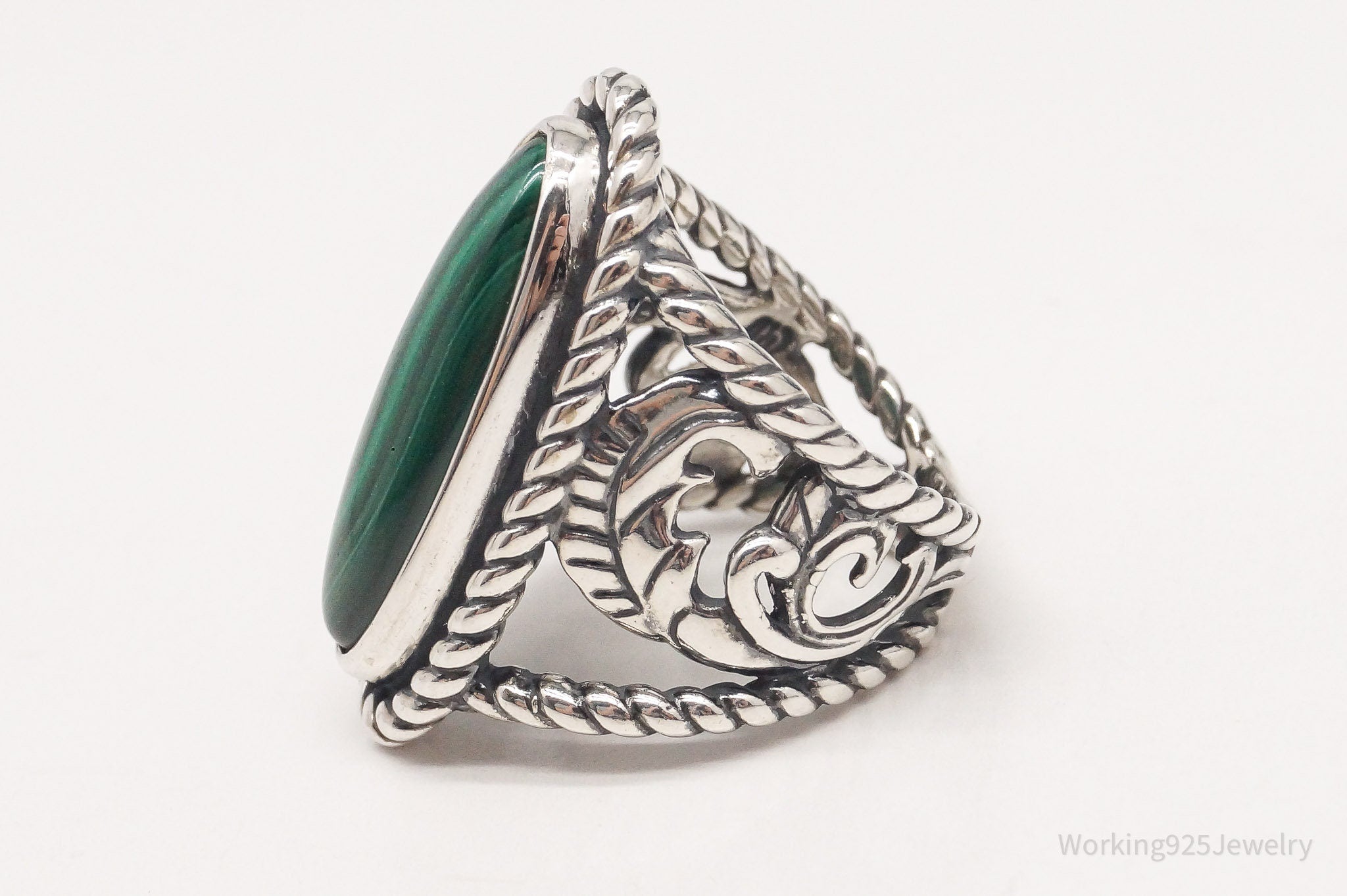 Vintage Carolyn Pollack Relios AW Malachite Sterling Silver Ring - Size 5