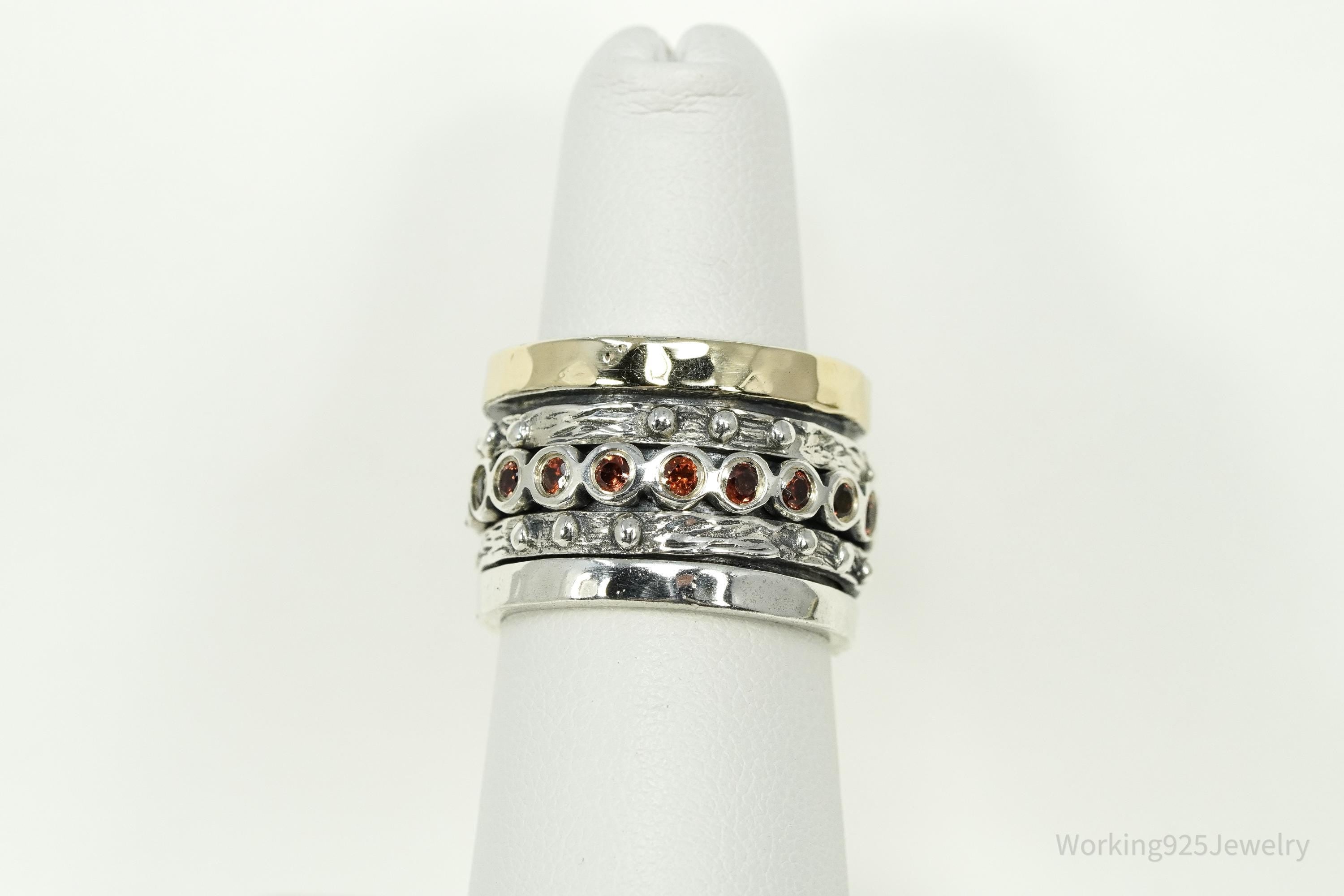 Vintage Garnet Gemstone Gold Vermeil Sterling Silver Spinner Band Ring- Size 6.5