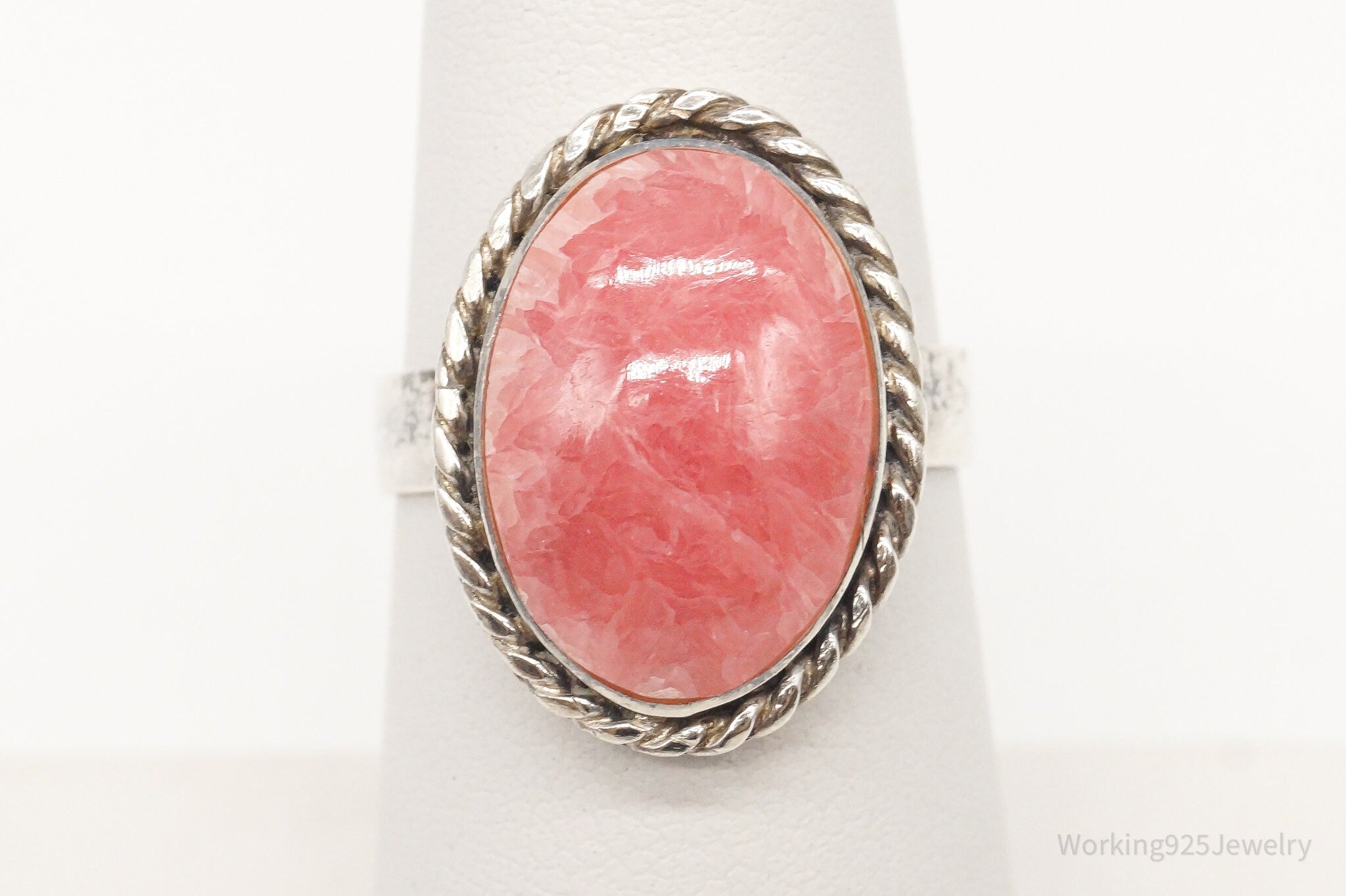 Vintage Pink Rhodochrosite 980 Silver Ring - Size 6.25