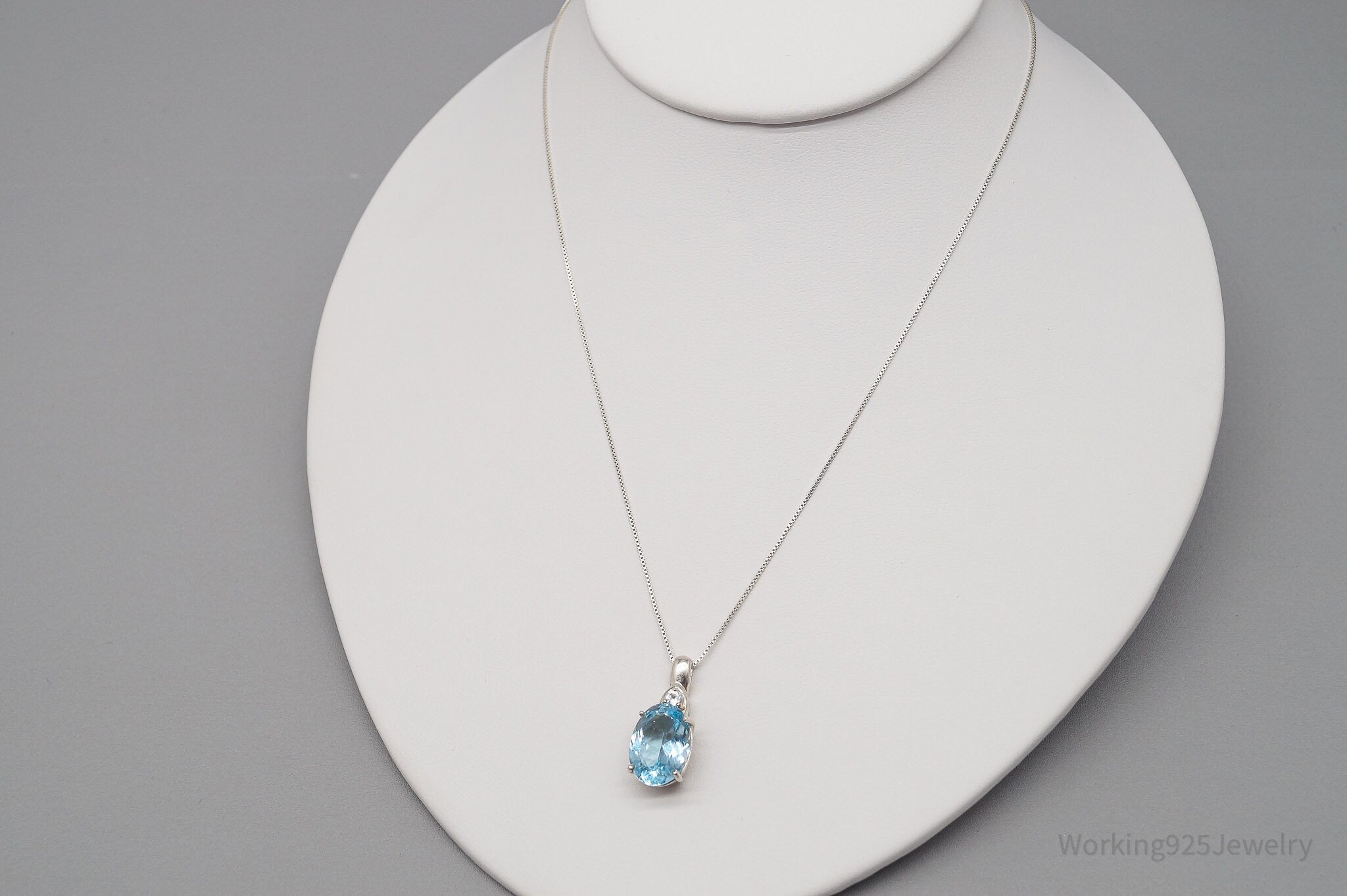 Vintage Blue Topaz Cubic Zirconia Sterling Silver Necklace 18"