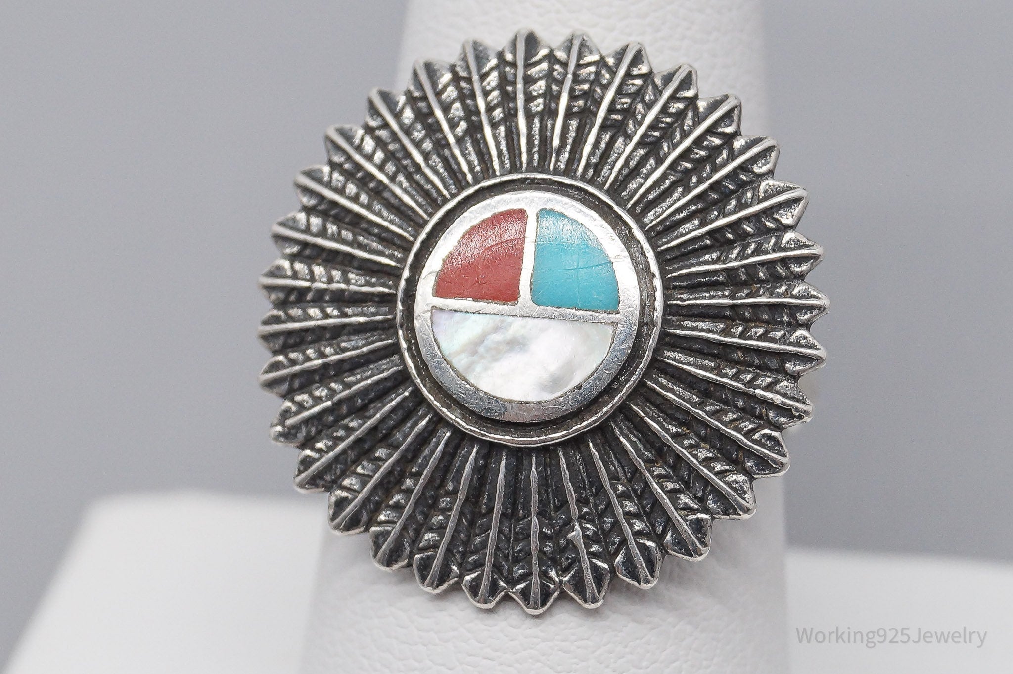 VTG Southwest Carolyn Pollack Multi Stone Inlay Sterling Silver Ring Size 9