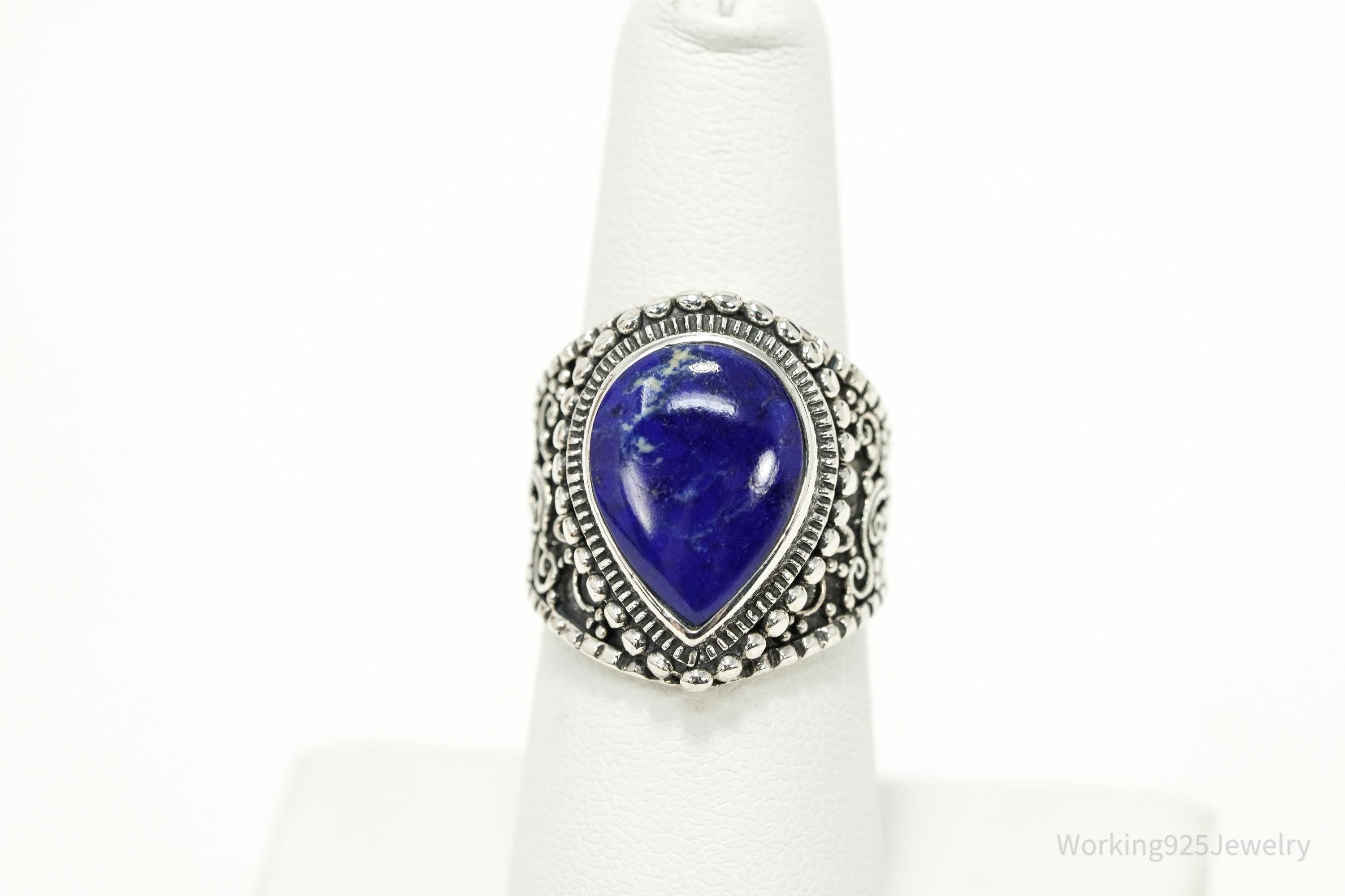 Vintage NK Lapis Lazuli Sterling Silver Statement Ring Size 6.75
