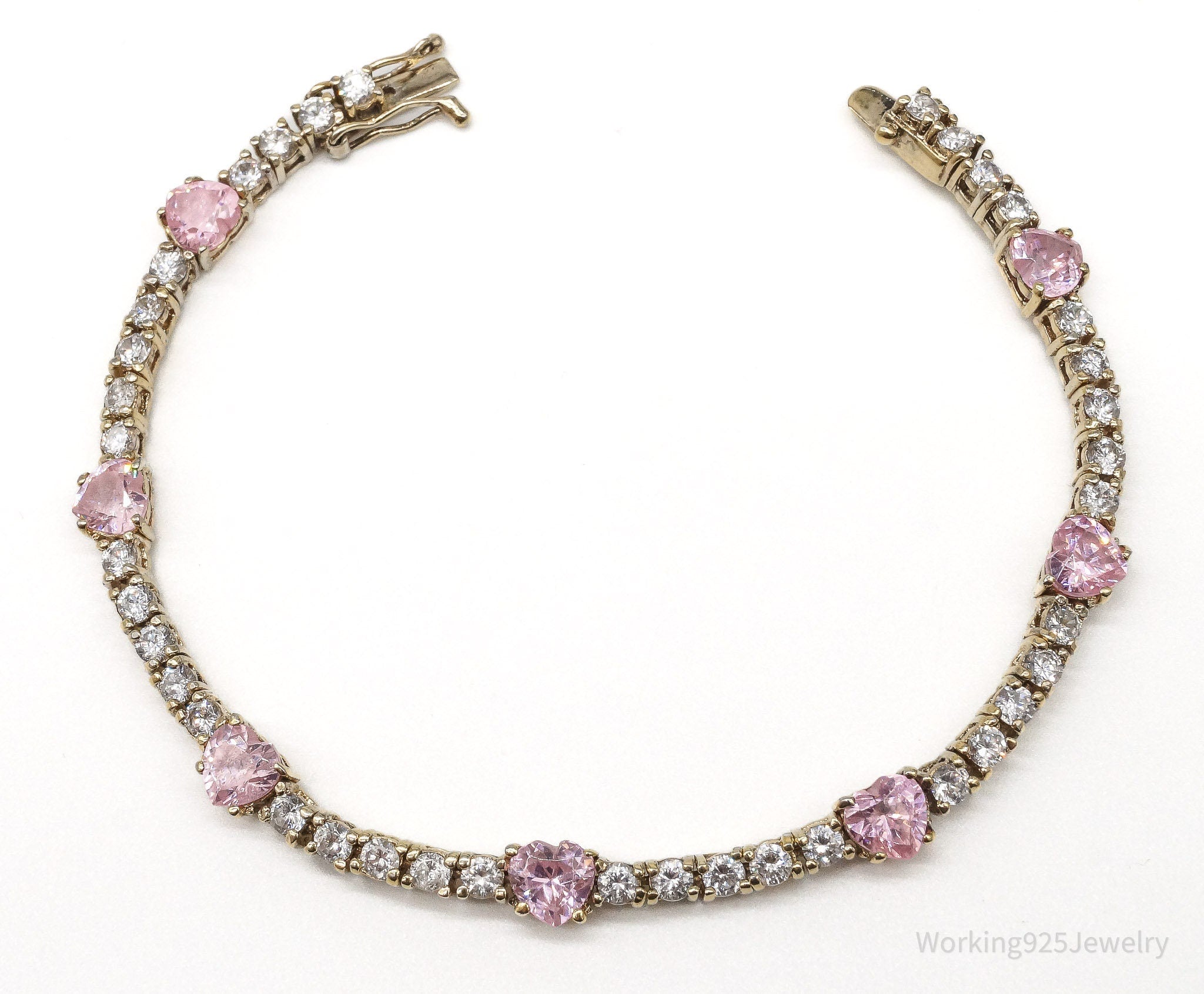 Vintage Pink & White Cubic Zirconia Gold Vermeil Sterling Silver Bracelet