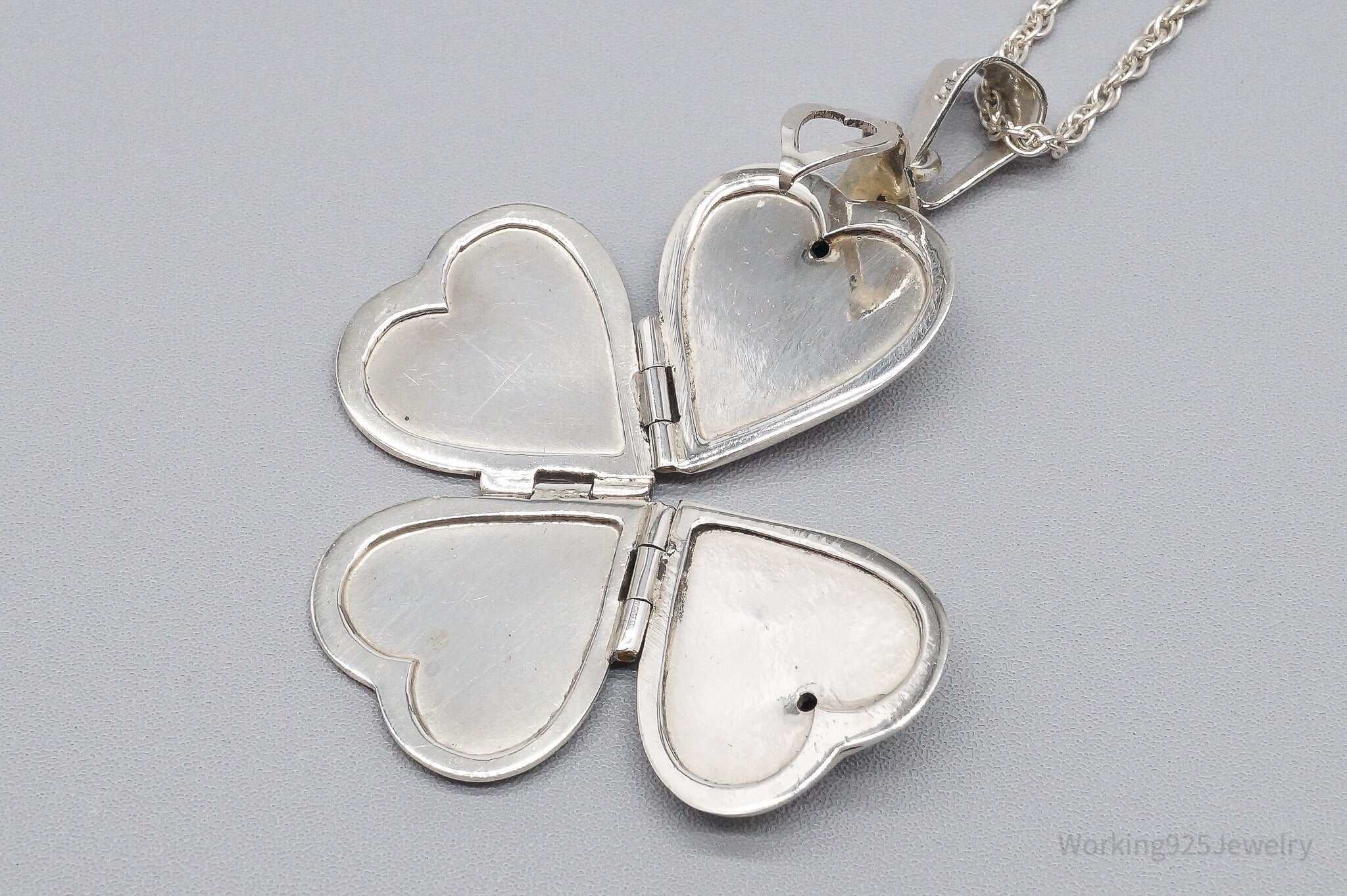 Vintage Large 4 Picture Heart Locket Sterling Silver Necklace 20"