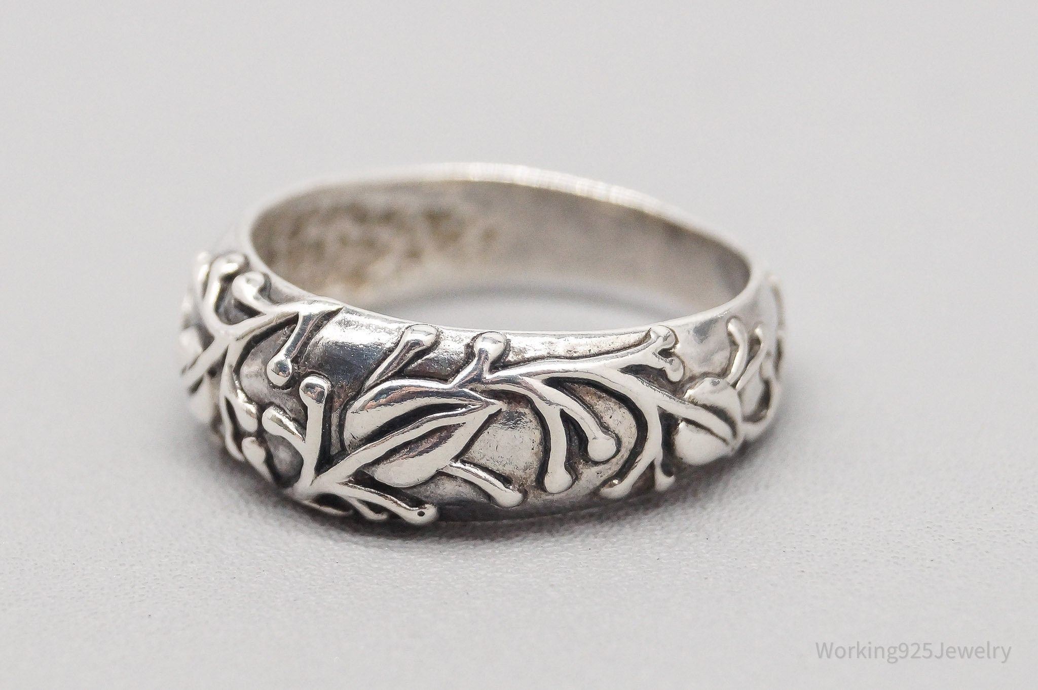 Vintage Designer JEZ Leaves & Vines Design Sterling Silver Ring - Size 6.5