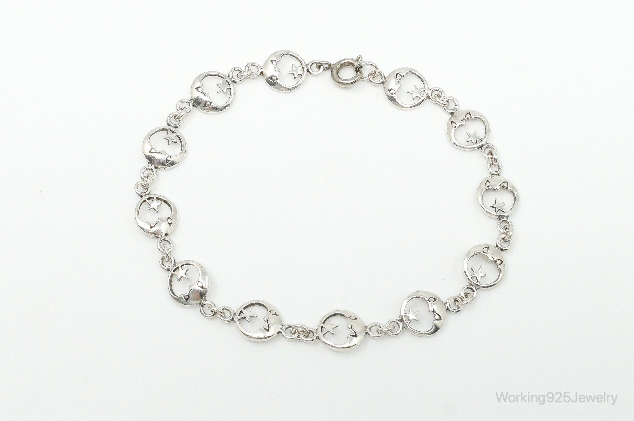 Vintage Moon & Stars Sterling Silver Bracelet