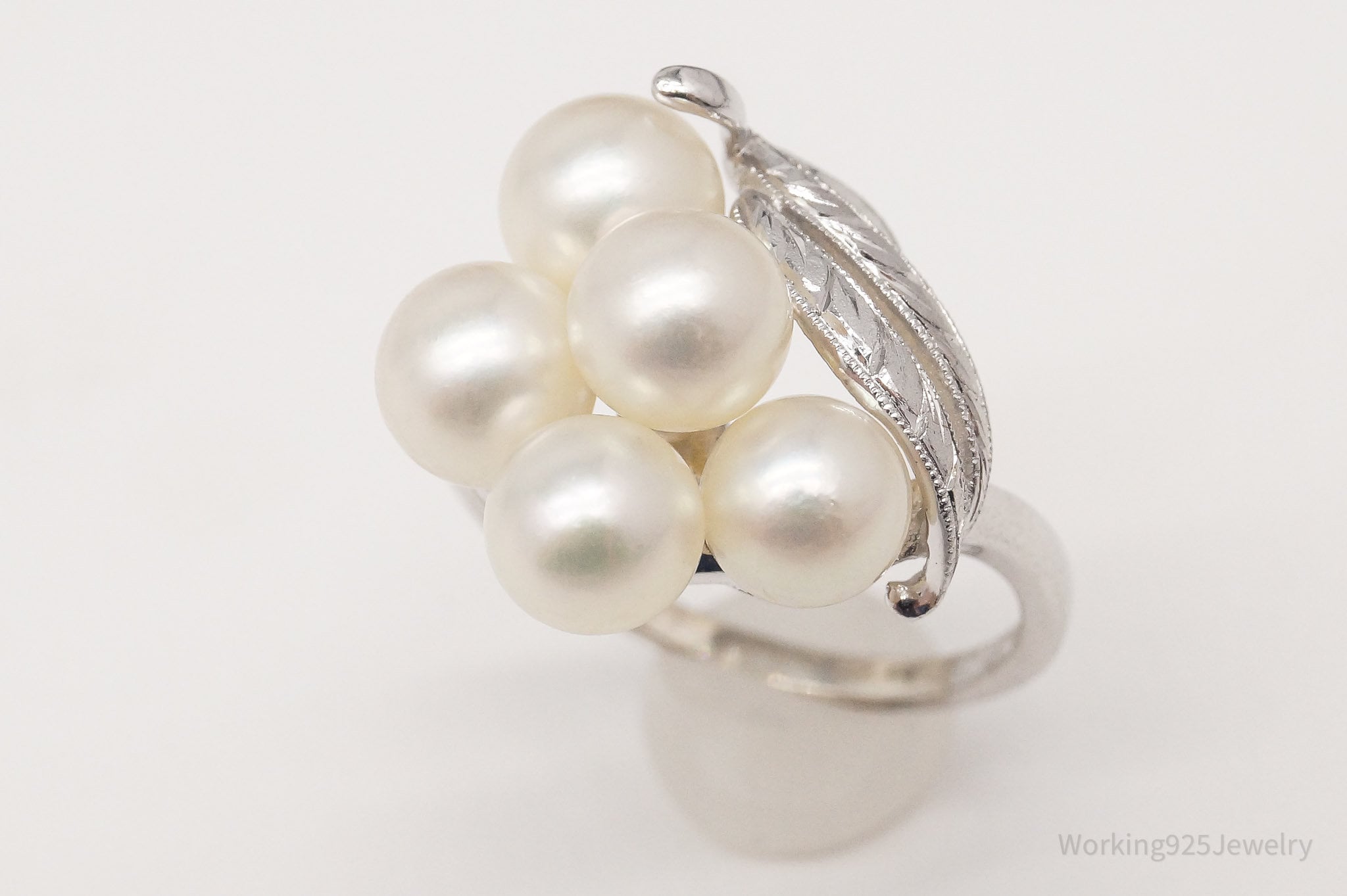 Antique Faux Pearl Sterling Silver Ring - Size 7