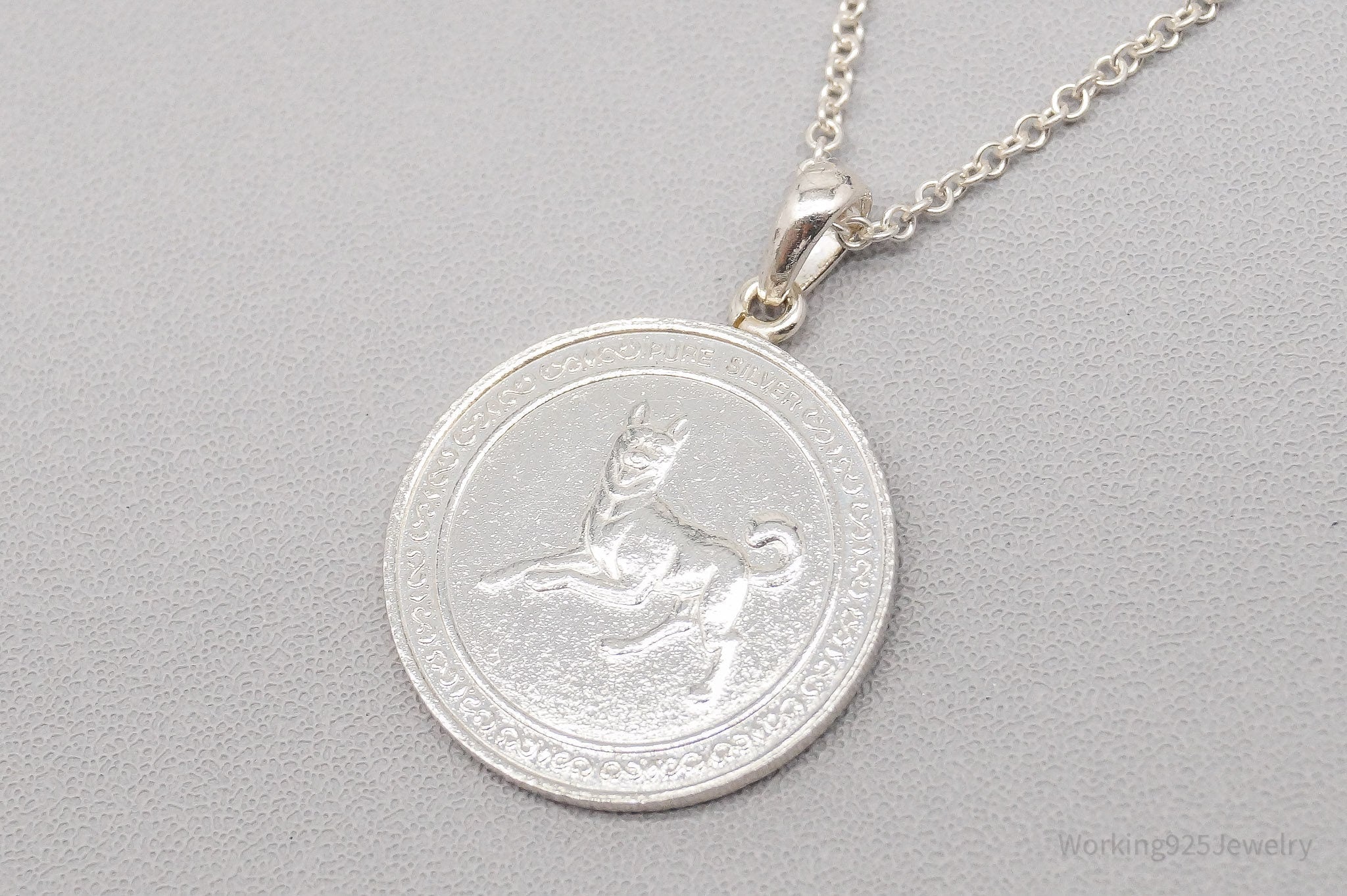 Vintage Fine Silver Dog Coin Sterling Silver Chain Necklace - 18"