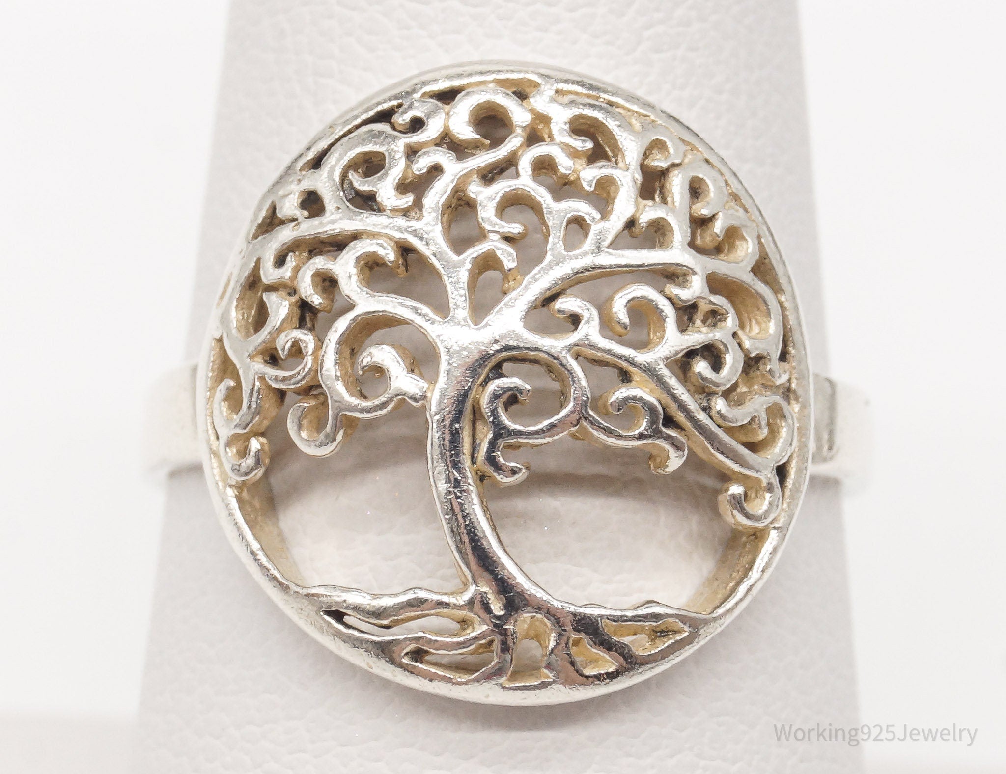 Vintage Tree Of Life Sterling Silver Ring - Size 8.25