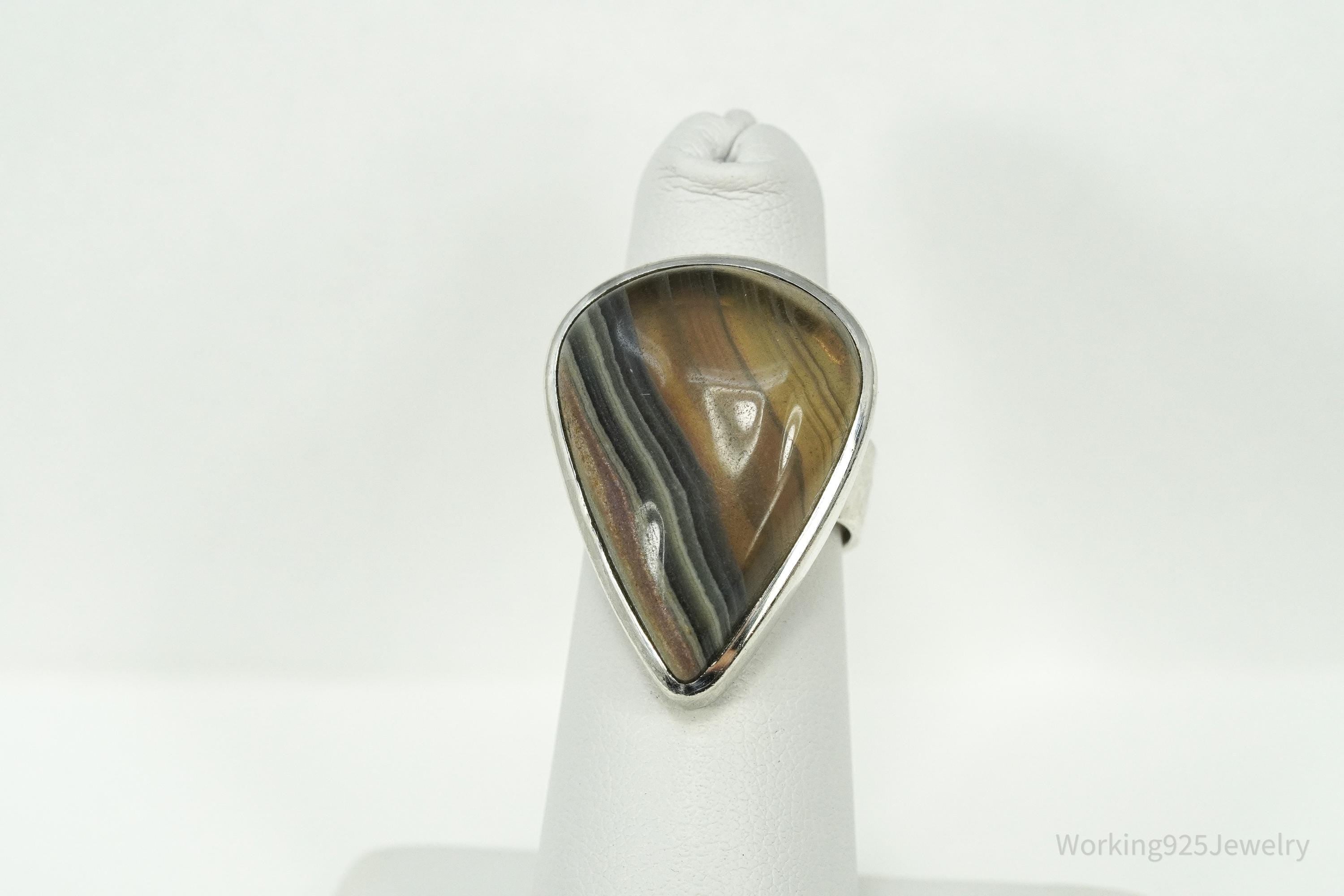 Vintage Large Lace Agate Sterling Silver Ring - Size 6.25