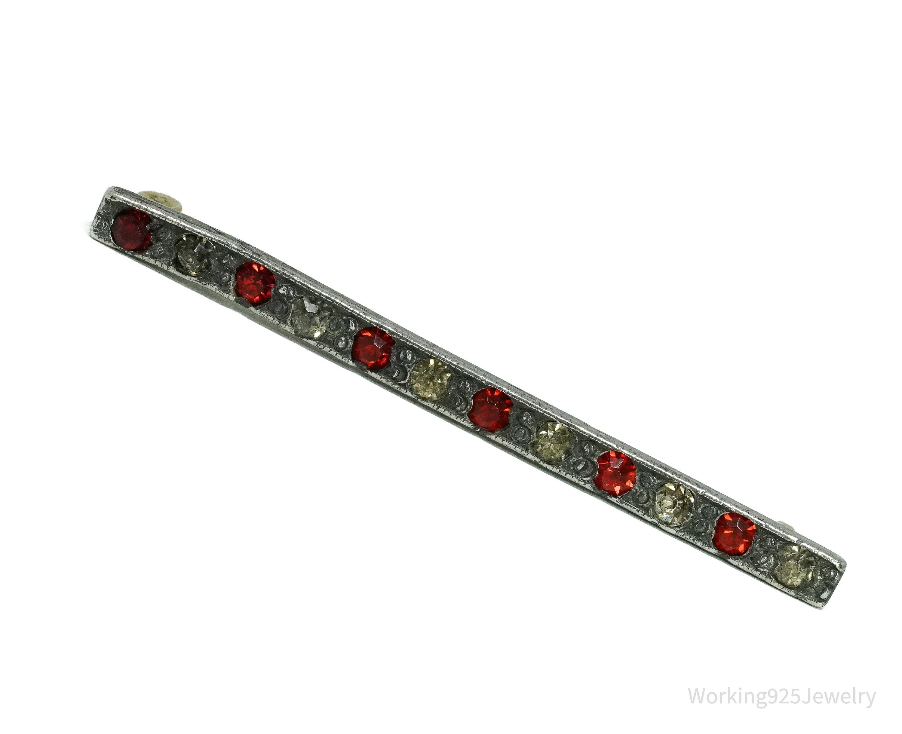 Antique Victorian French Paste Stones Silver Brooch Pin Bar