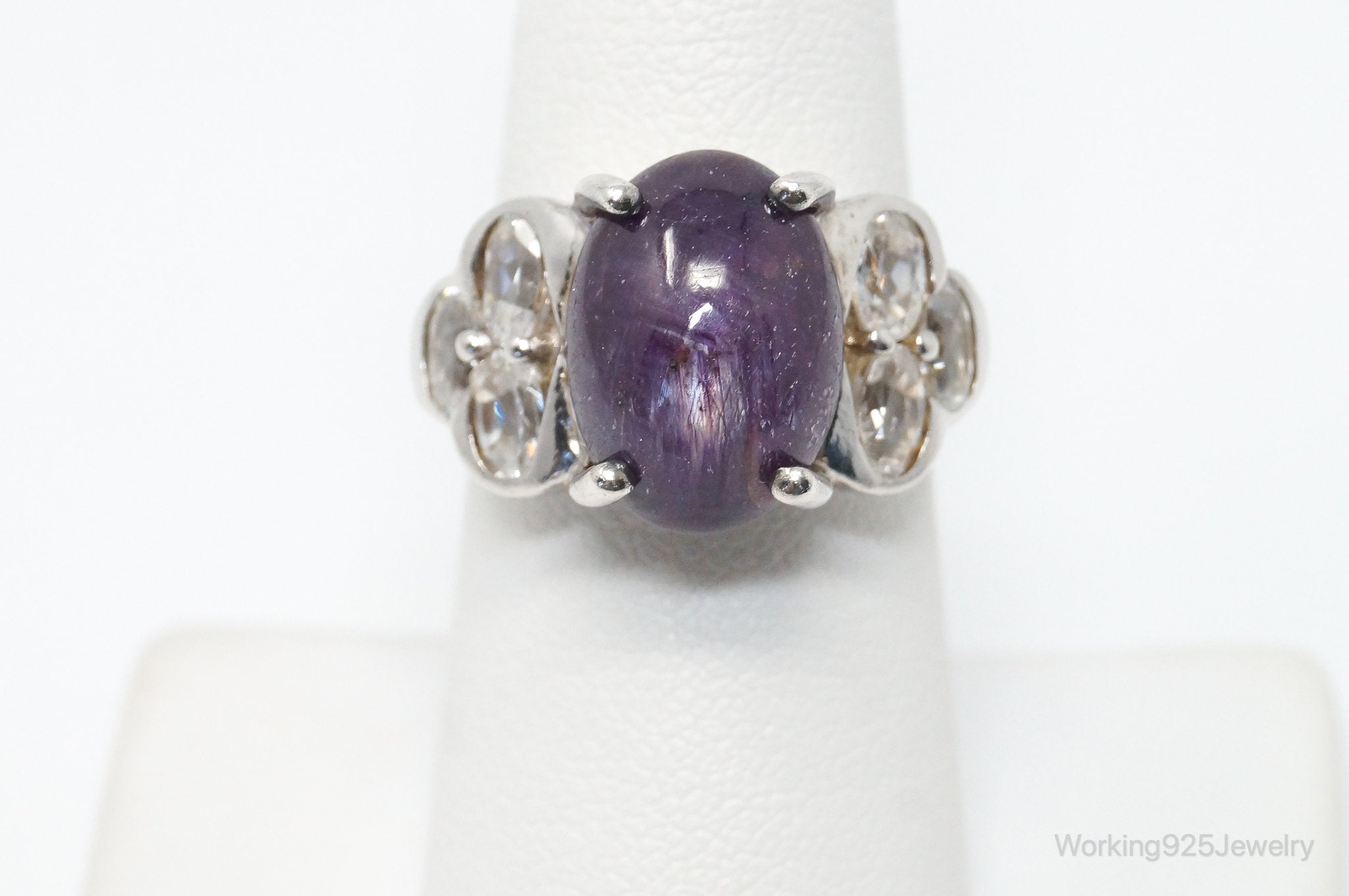 Vintage Violet Labradorite Cubic Zirconia Sterling Silver Ring - Size 6.75