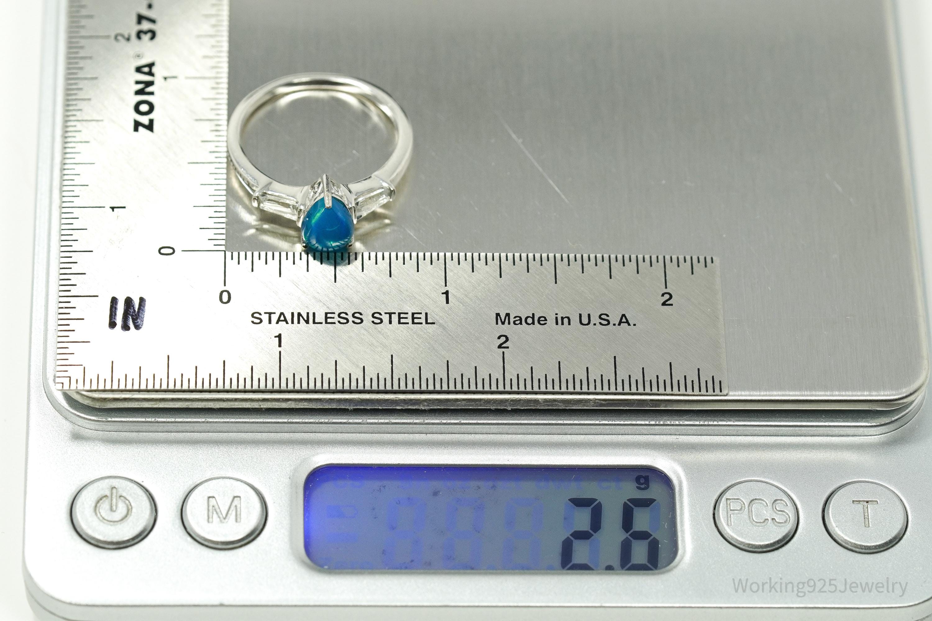 D'Joy Blue Opal & Cubic Zirconia Sterling Silver Ring - Size 8.25