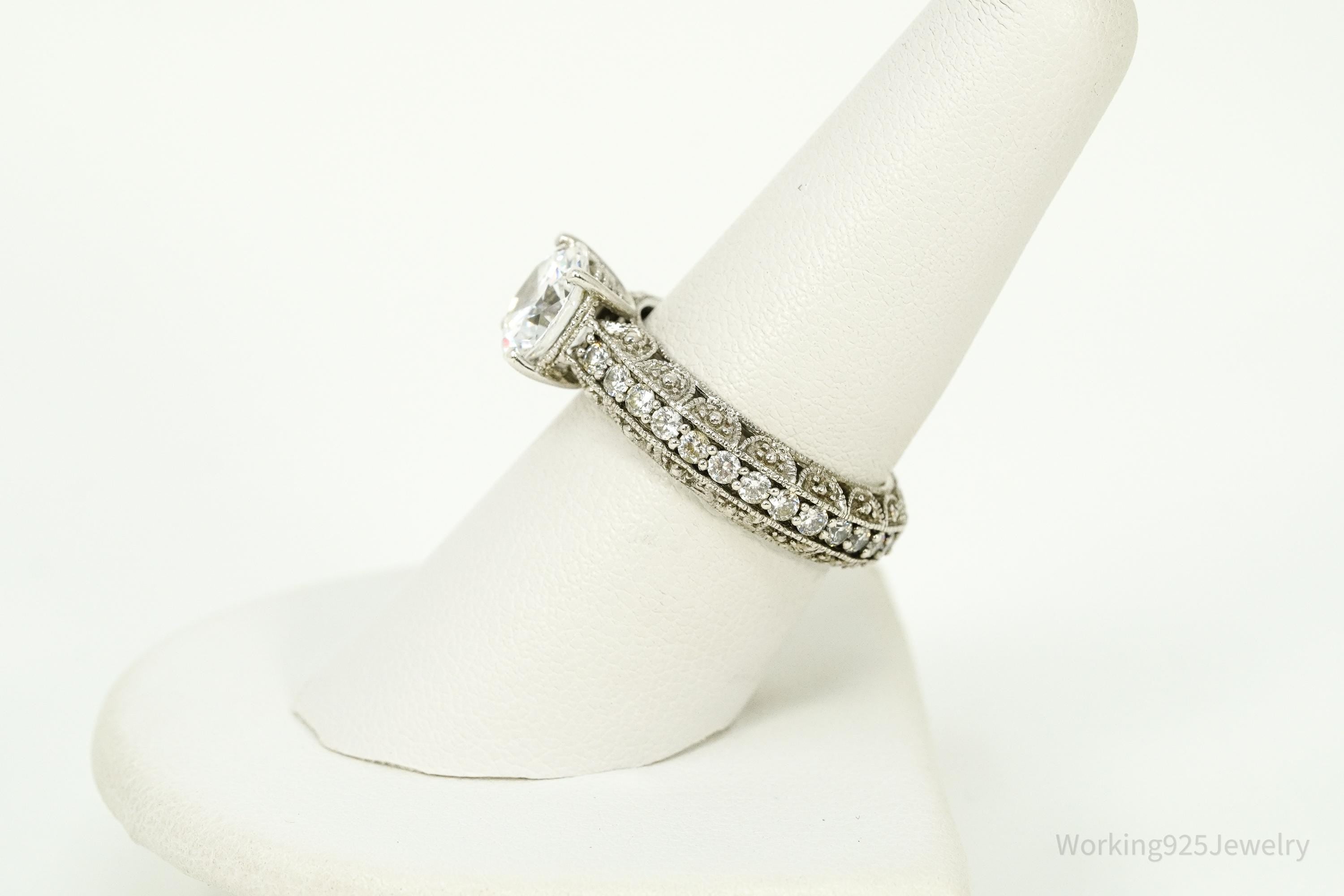 Vintage Cubic Zirconia Sterling Silver Ring - Size 8