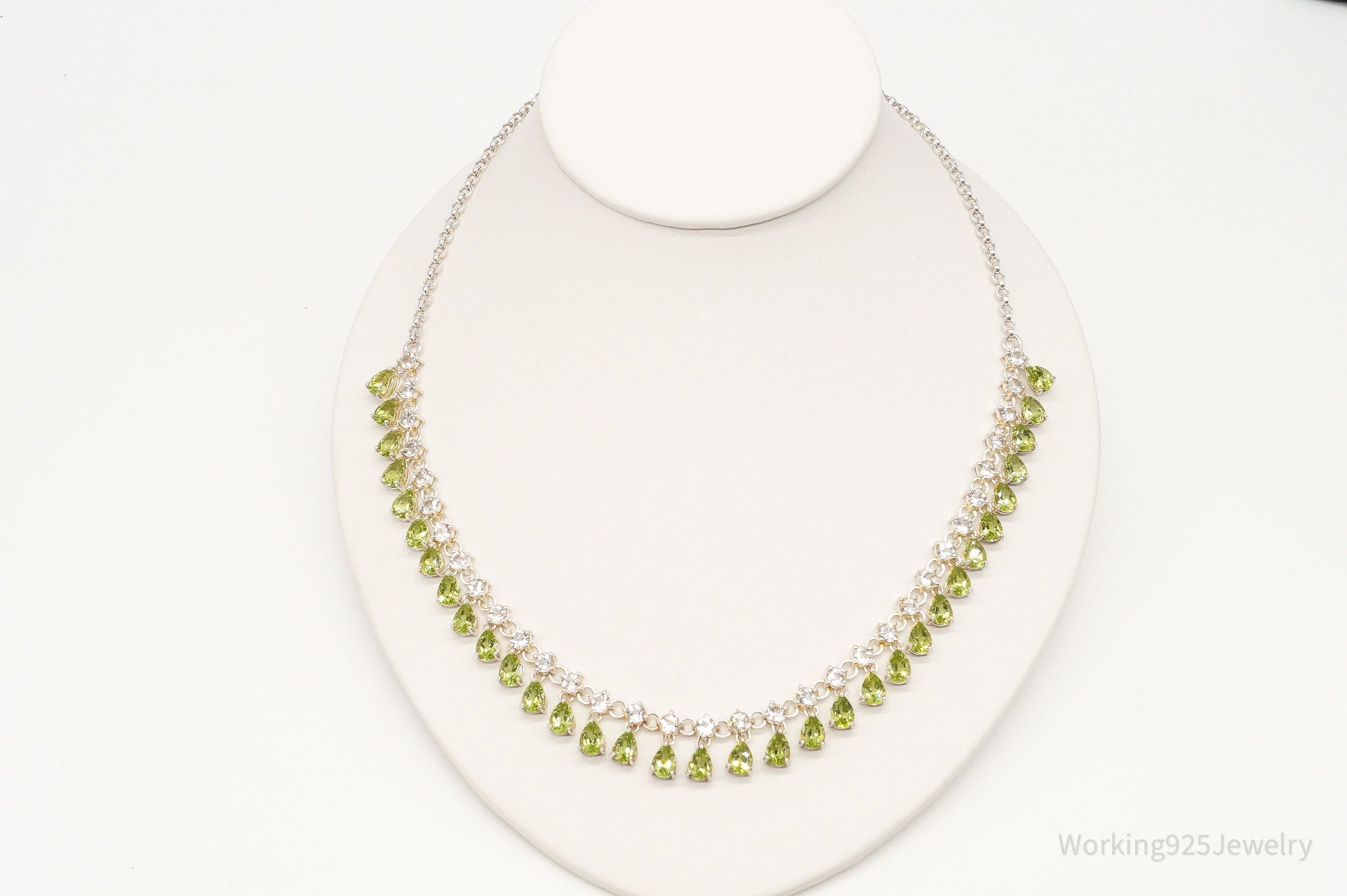 Vintage Peridot Cubic Zirconia Sterling Silver Necklace