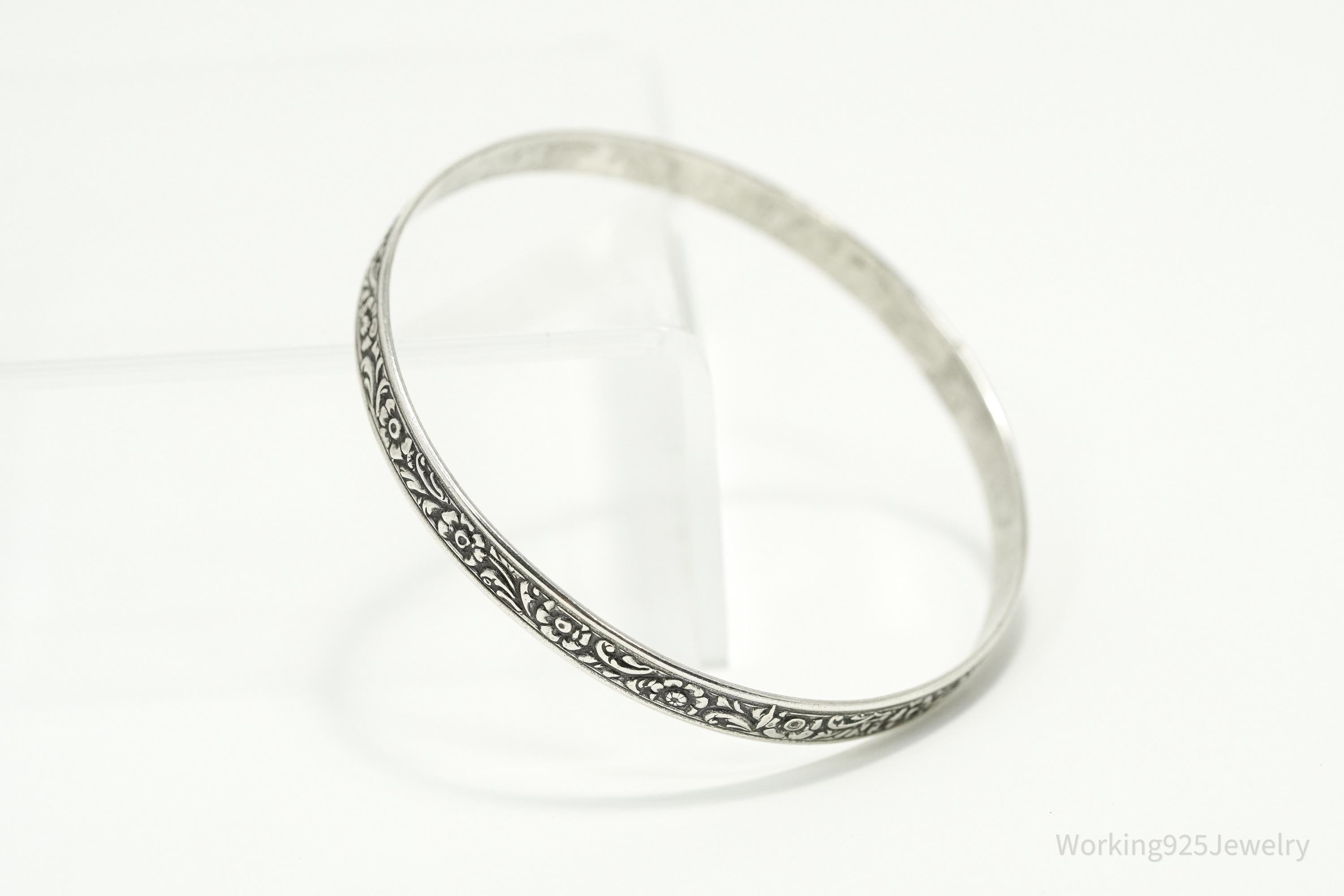 Antique Designer Danecraft Floral Pattern Sterling Silver Bracelet 7 7/8"