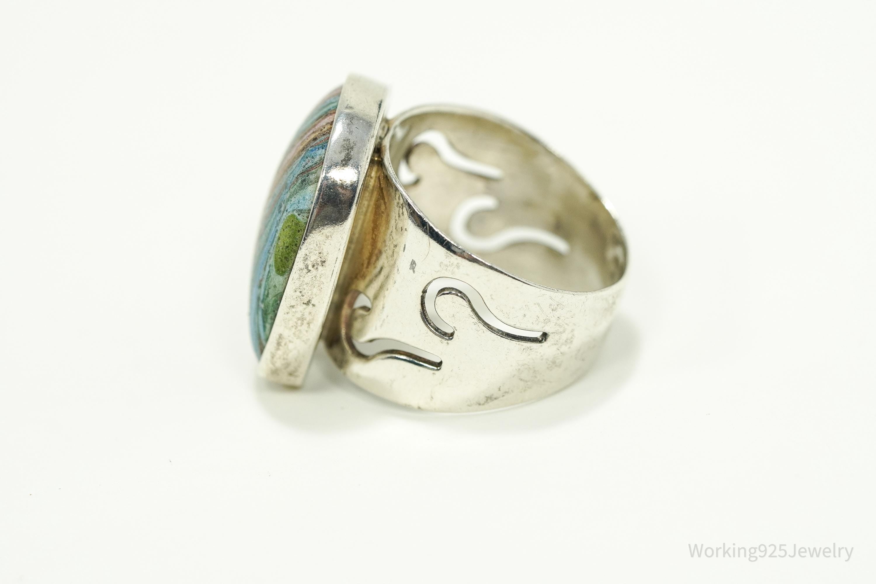 VTG Designer Desert Rose Trading Rainbow Calsilica Sterling Silver Ring - 8.25