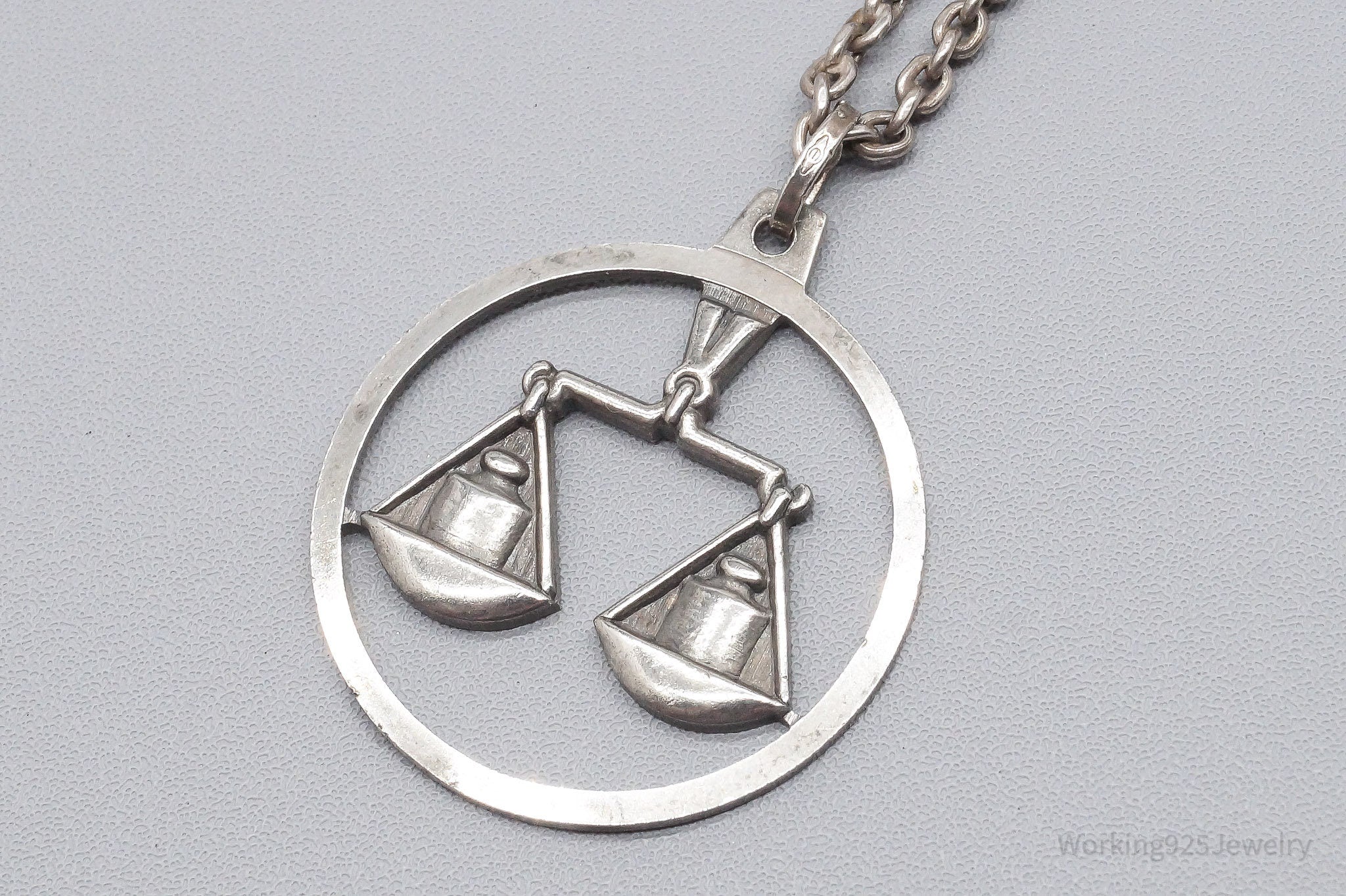 Antique Norwegian Libra Sign Sterling Silver Necklace - 24"
