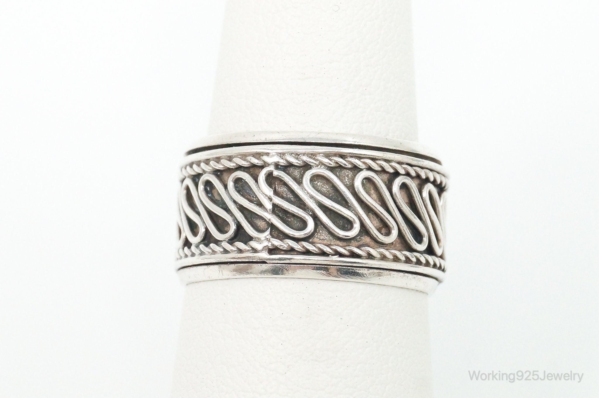 Vintage Wire Rope Sterling Silver Spinner Band Ring Size 7.5