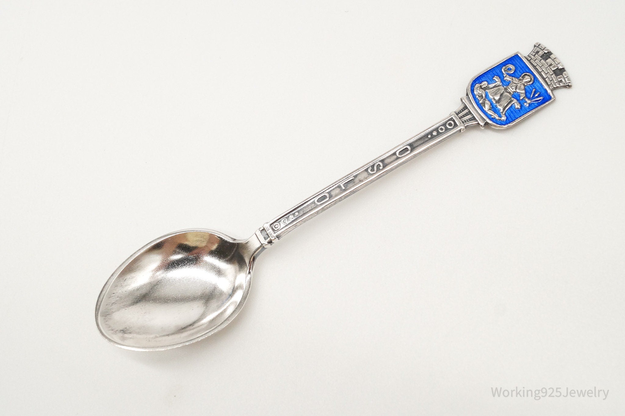 Vintage Norwegian David Andersen Blue Enamel Sterling Silver Souvenir Spoon