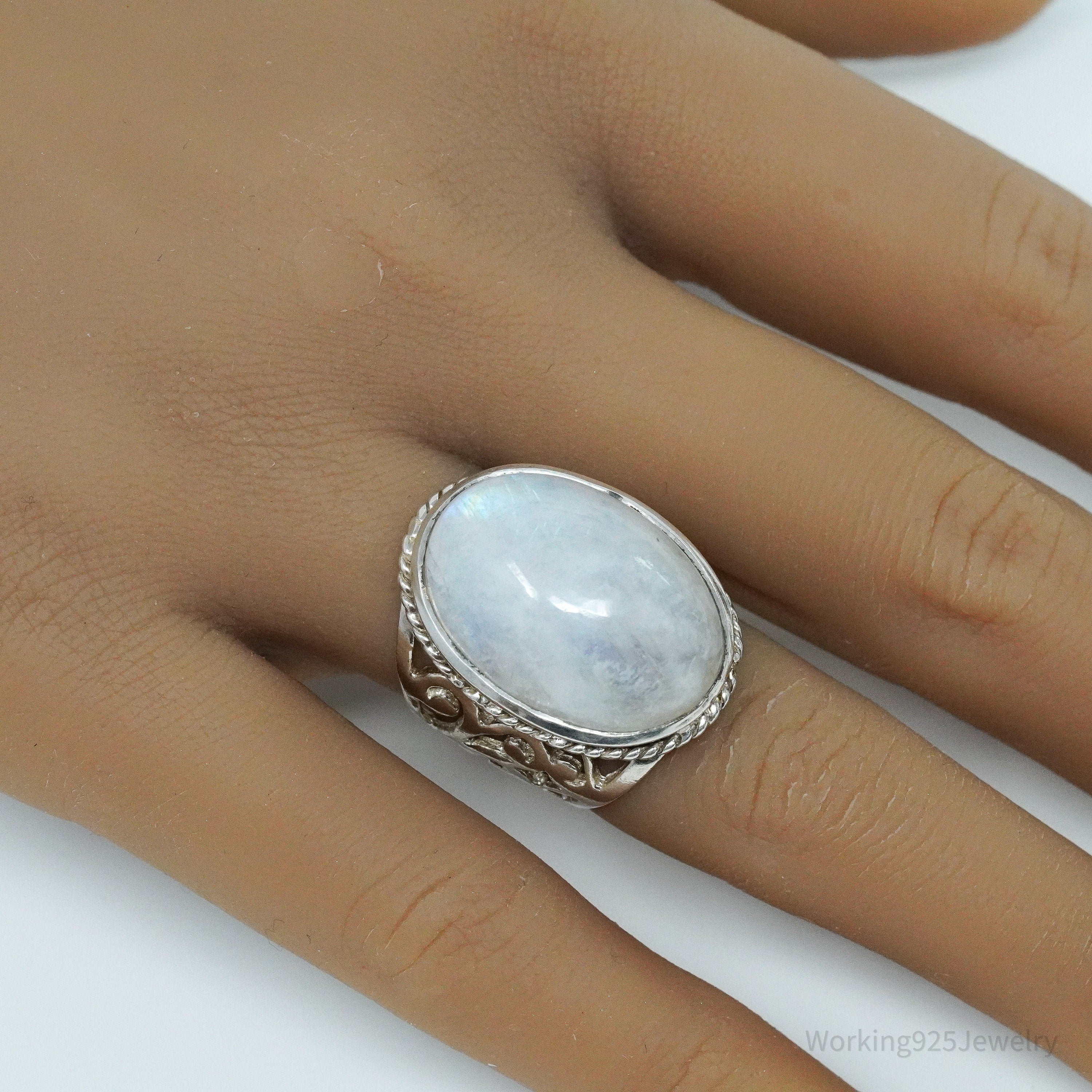 Vintage Large Moonstone Sterling Silver Ring - Size 5.75