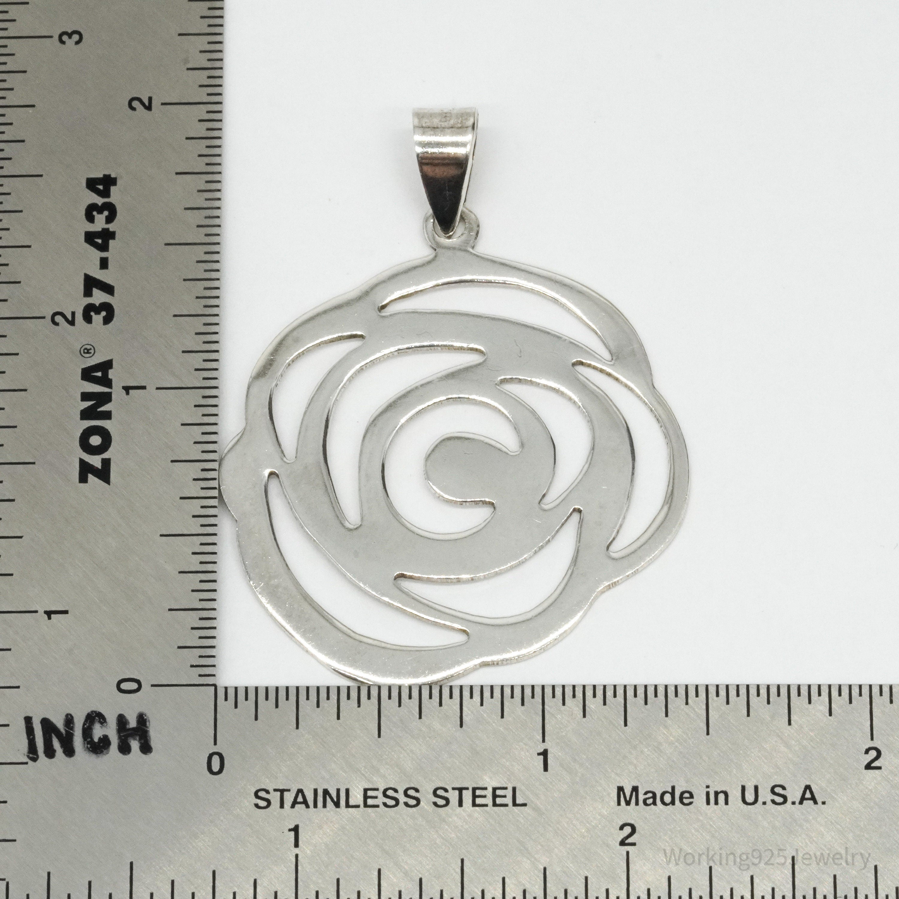 Large Vintage Sterling Silver Modernist Style Rose Pendant