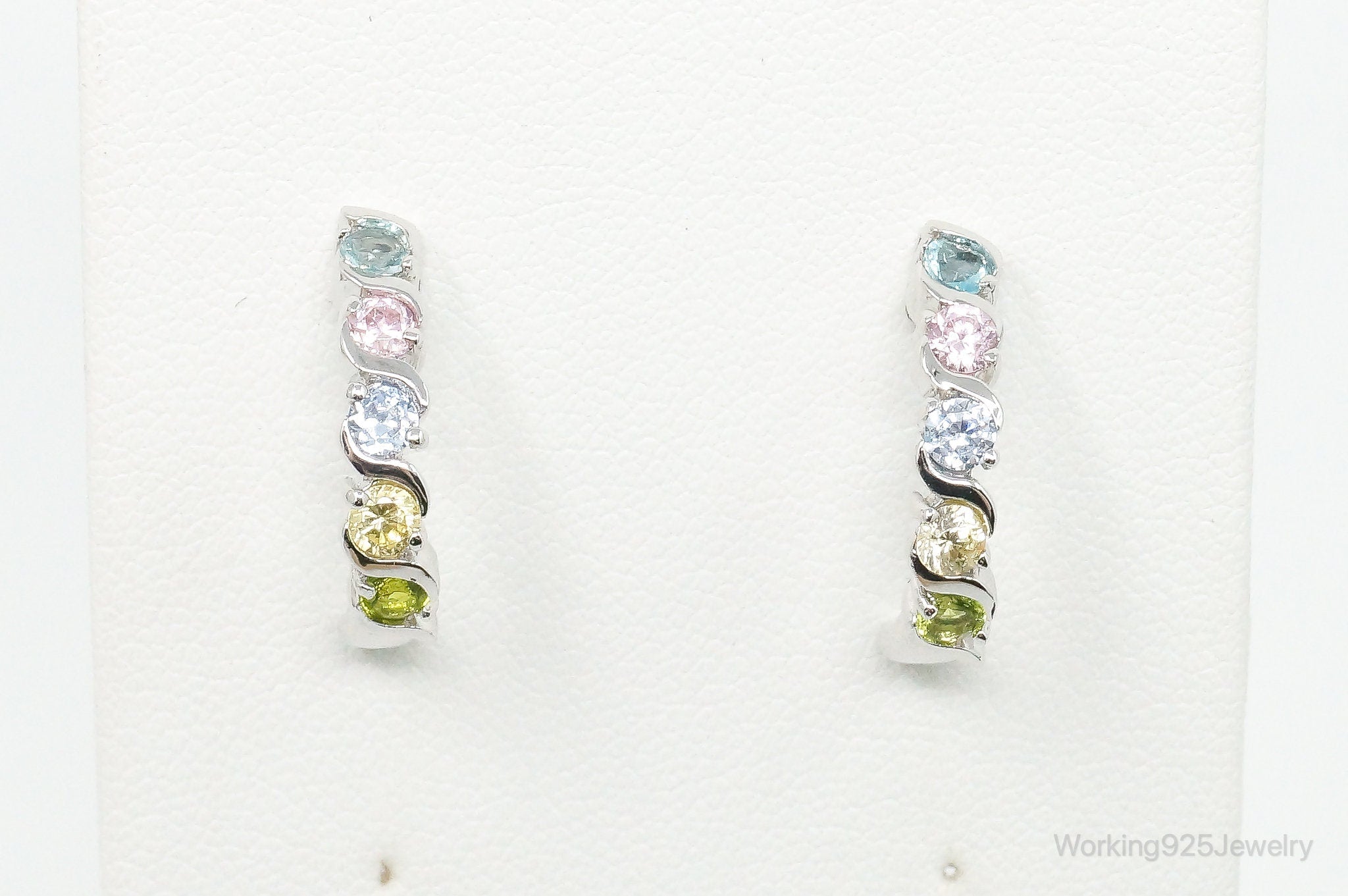 Vintage Multi Gemstone Sterling Silver Earrings