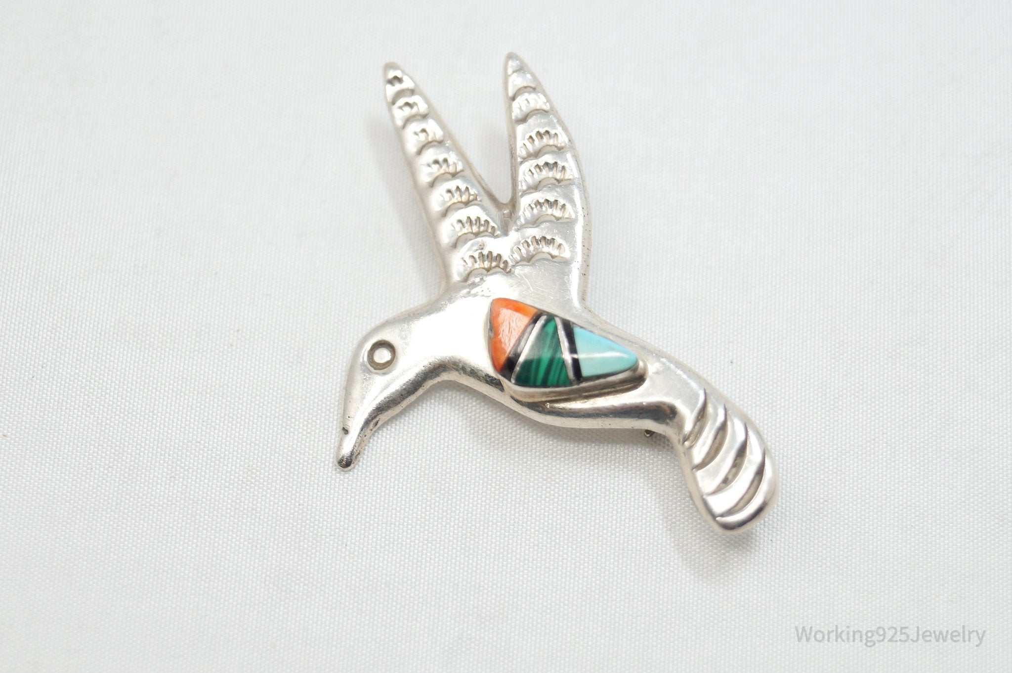 Vtg Native American Arnold Maloney Navajo Hummingbird Sterling Silver Brooch