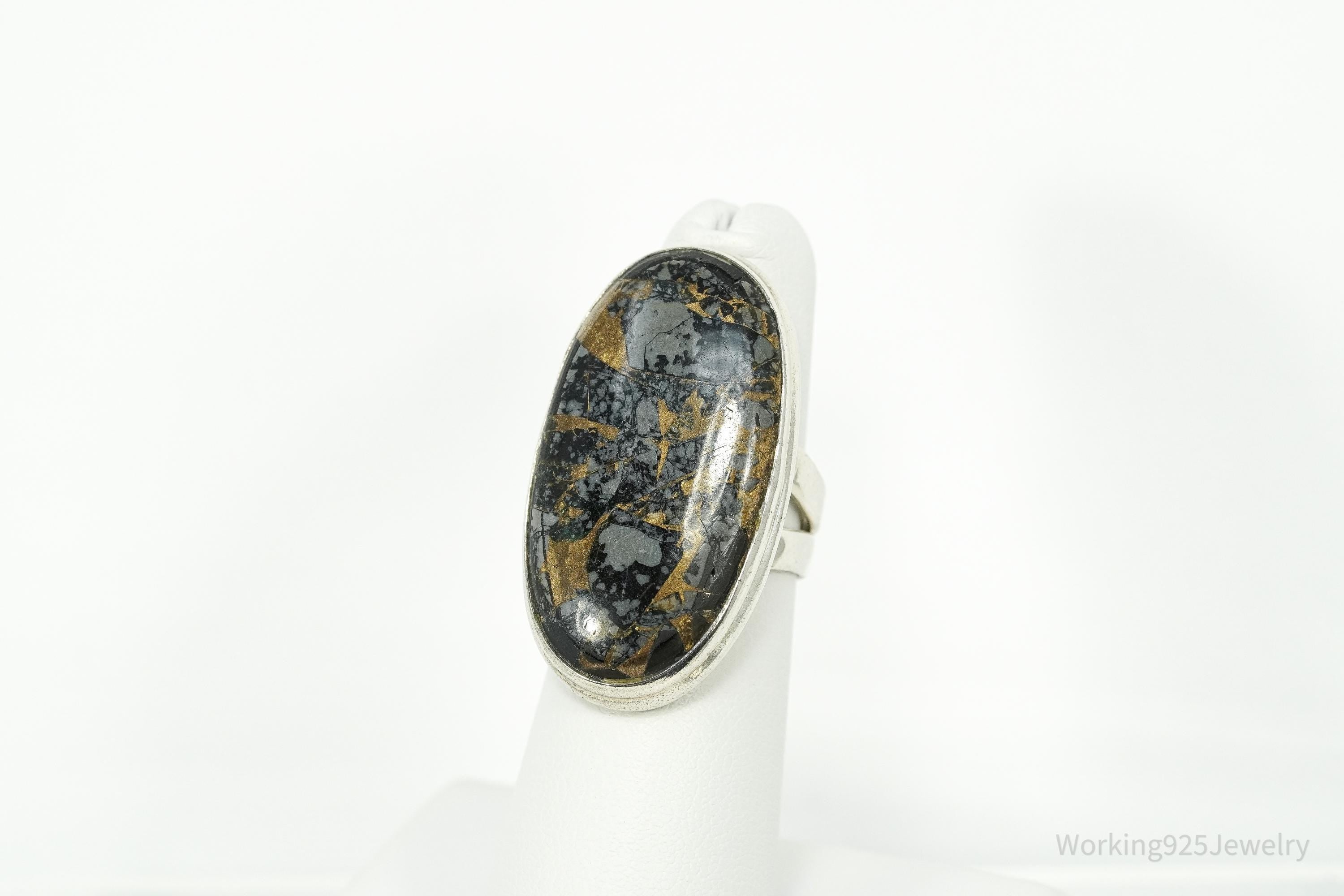 Vintage Black Copper Gemstone Sterling Silver Ring - Size 6