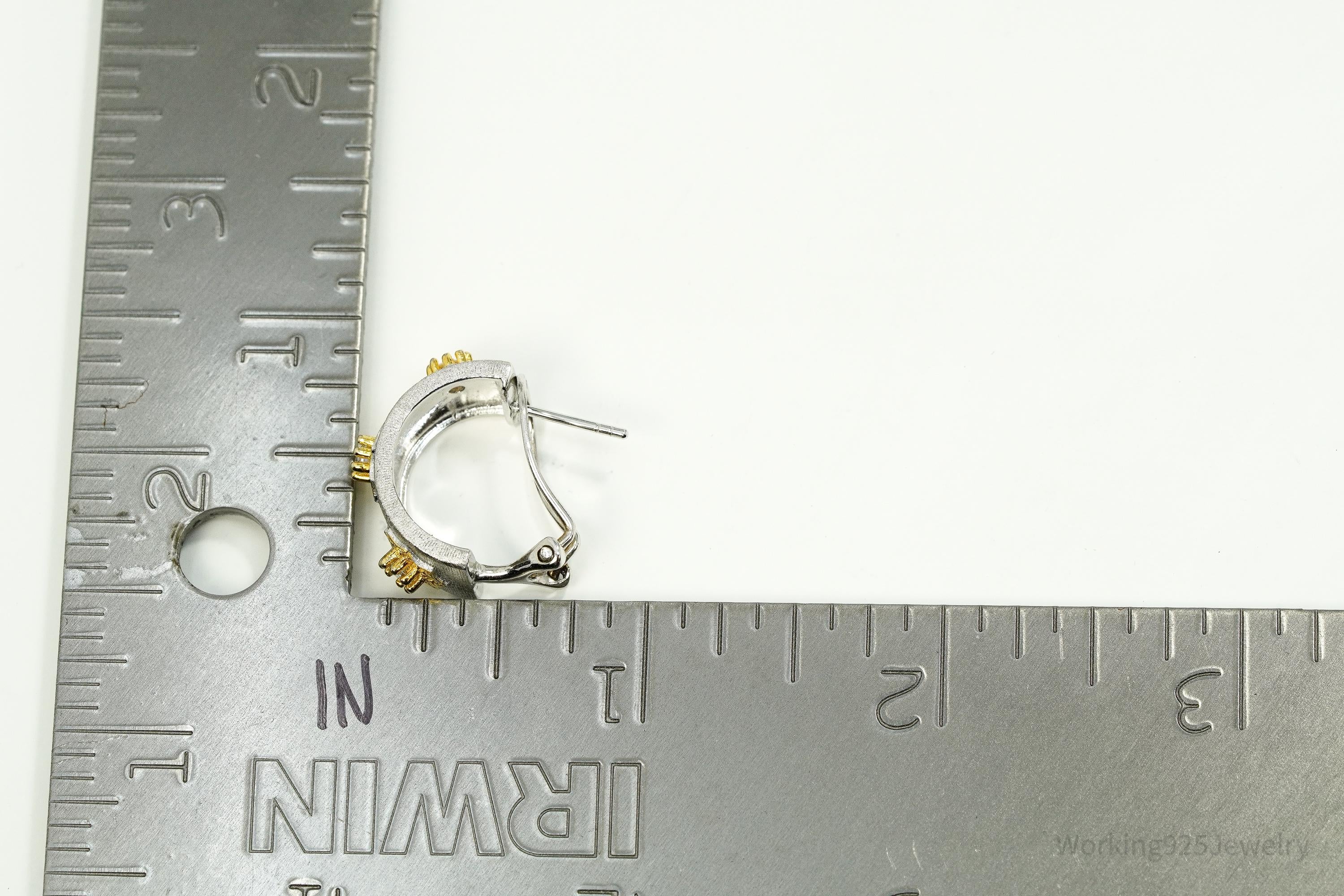 Vintage Cubic Zirconia Gold Vermeil Sterling Silver Hoop Earrings